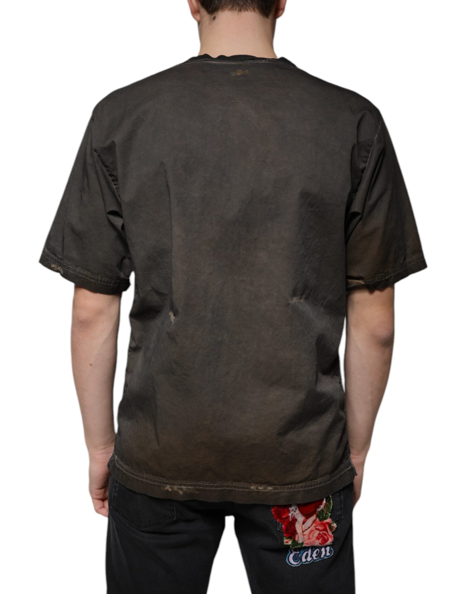 Dolce & Gabbana Brown Graphic Print Cotton Round Neck T-shirt | Regal Royce