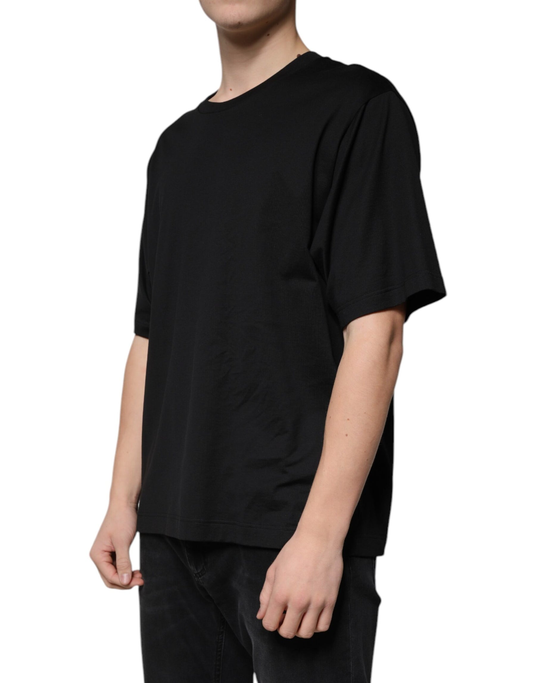 Dolce & Gabbana Black Cotton Crew Neck Short Sleeves T-shirt | Regal Royce