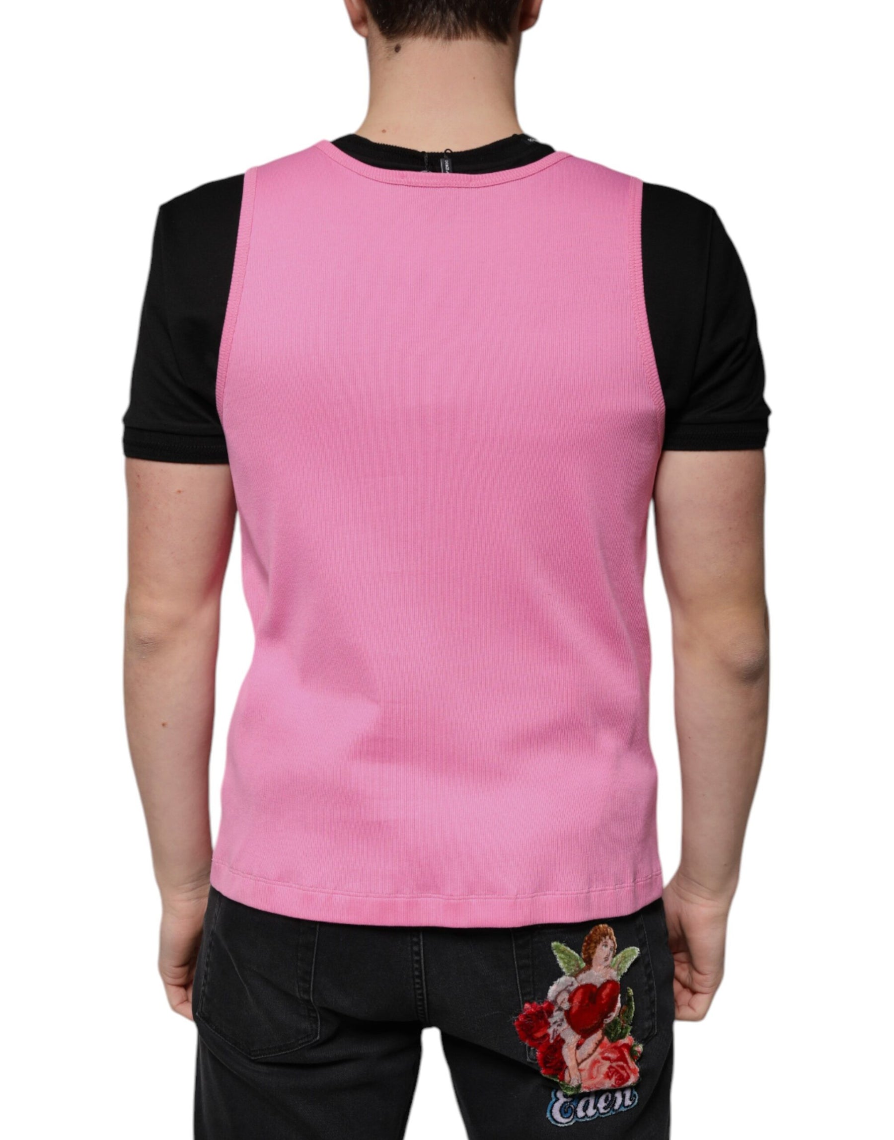 Dolce & Gabbana Pink Cotton Round Neck Sleeveless T-shirt | Regal Royce