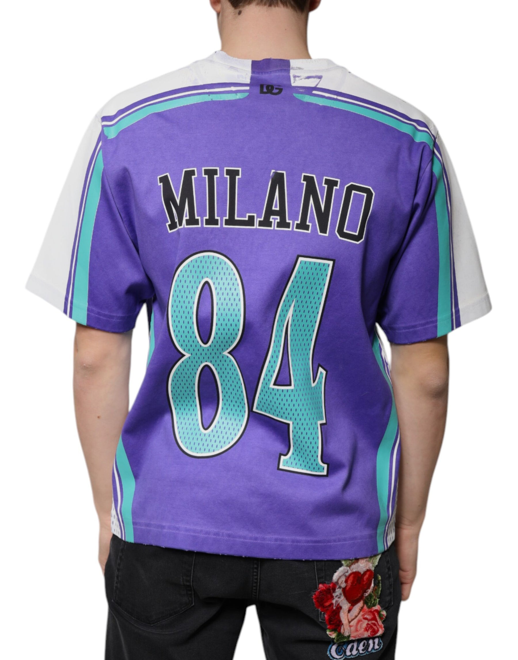 Dolce & Gabbana Purple Logo Jersey Cotton V-neck T-shirt | Regal Royce