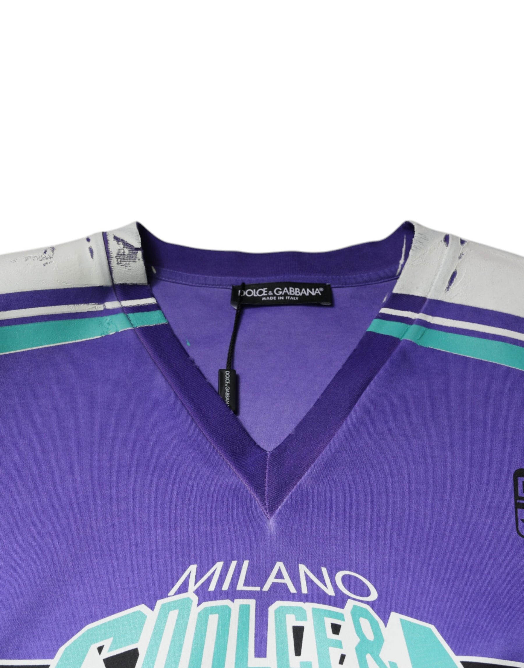 Dolce & Gabbana Purple Logo Jersey Cotton V-neck T-shirt | Regal Royce