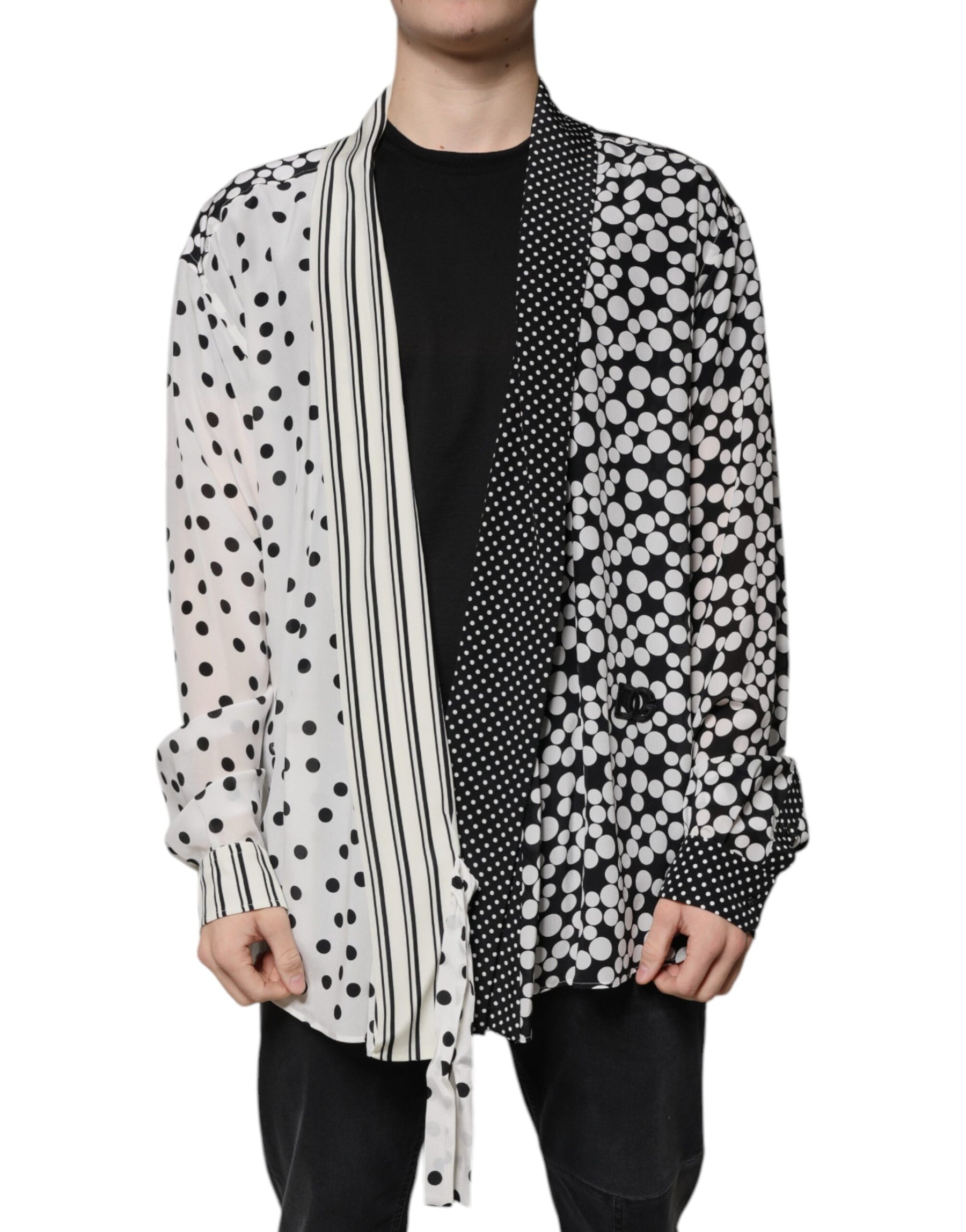 Dolce & Gabbana Black White Polka Dots Silk Men Casual Shirt | Regal Royce