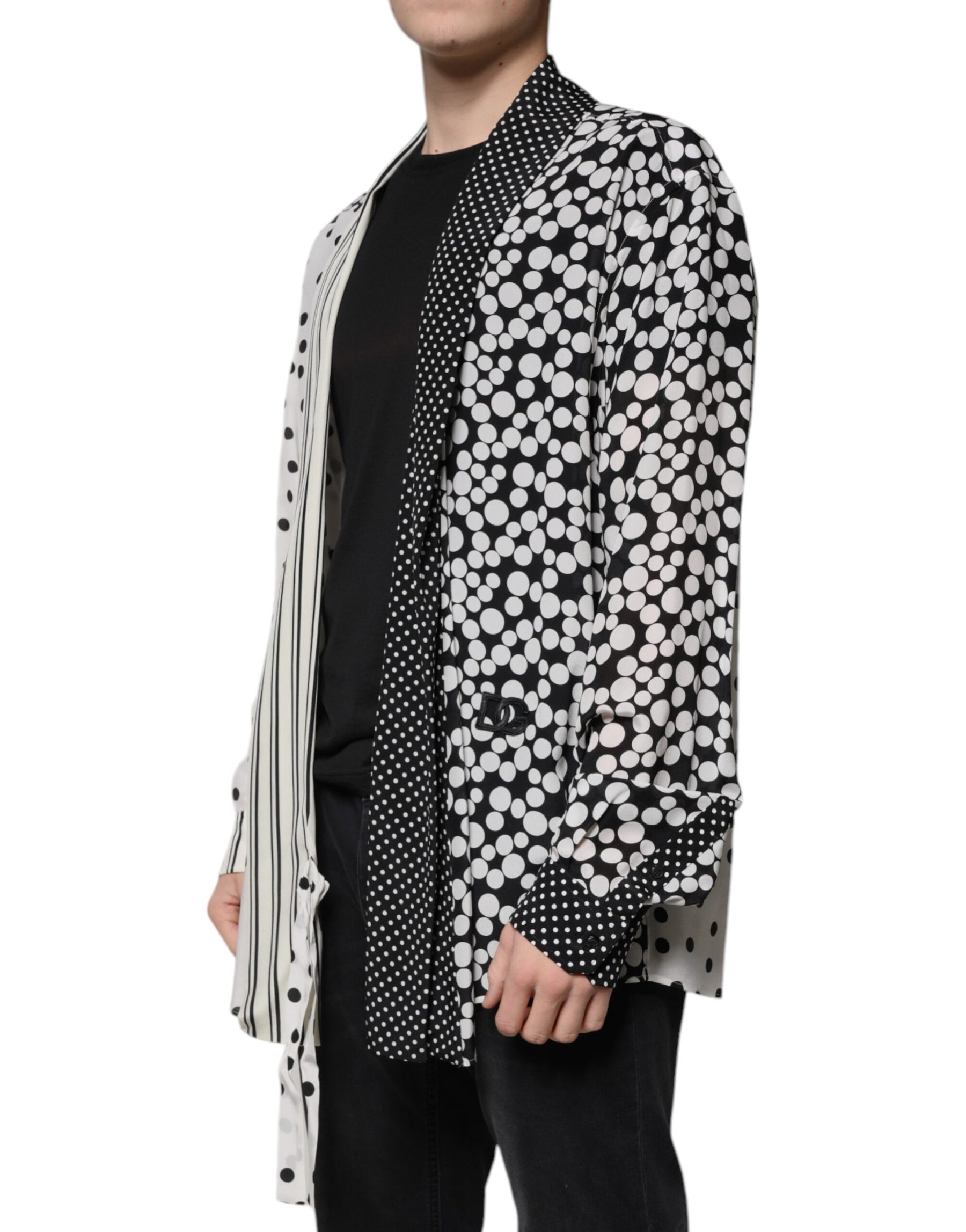 Dolce & Gabbana Black White Polka Dots Silk Men Casual Shirt | Regal Royce