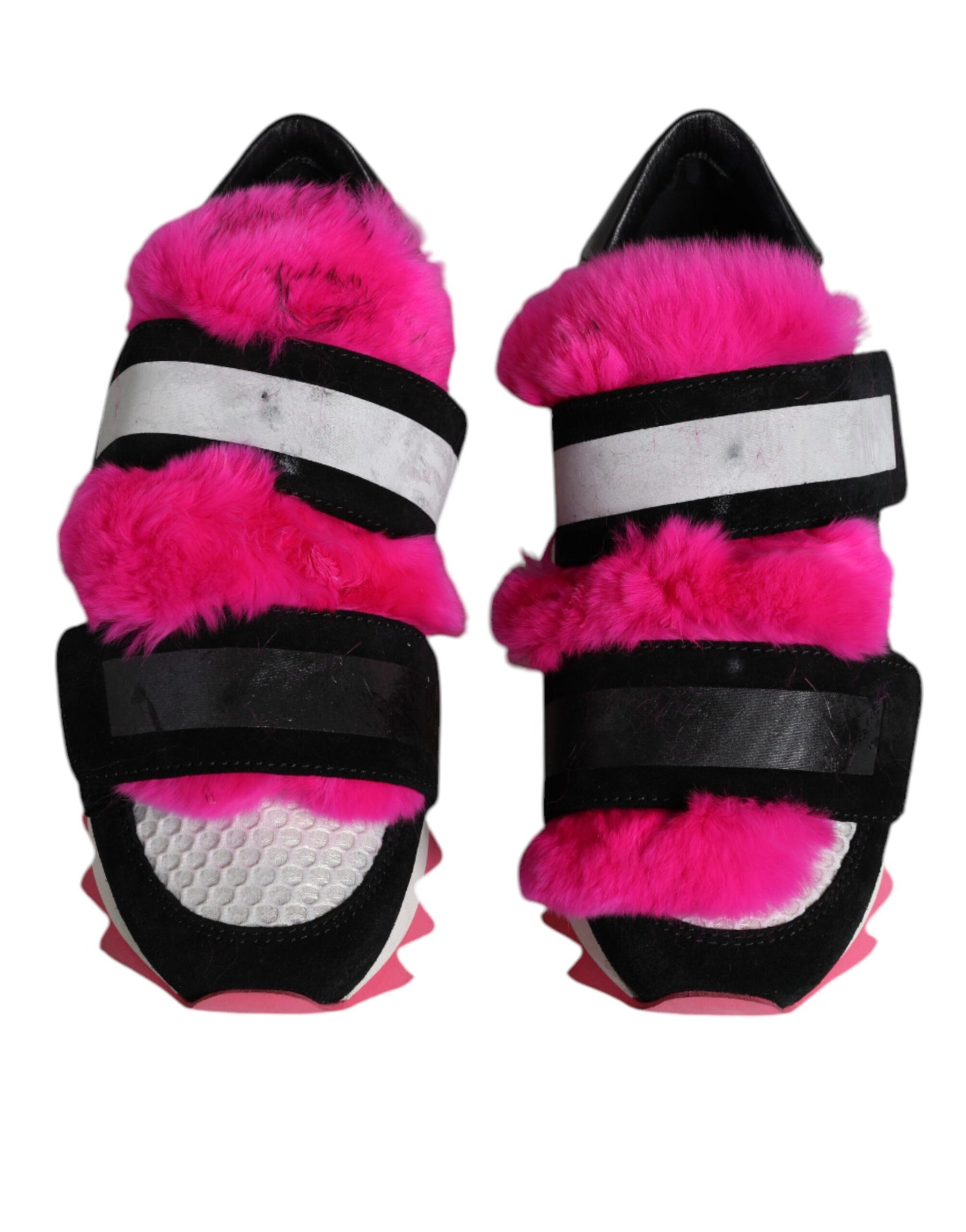 Dolce & Gabbana Black Pink Fur Embellished Sneakers Shoes | Regal Royce