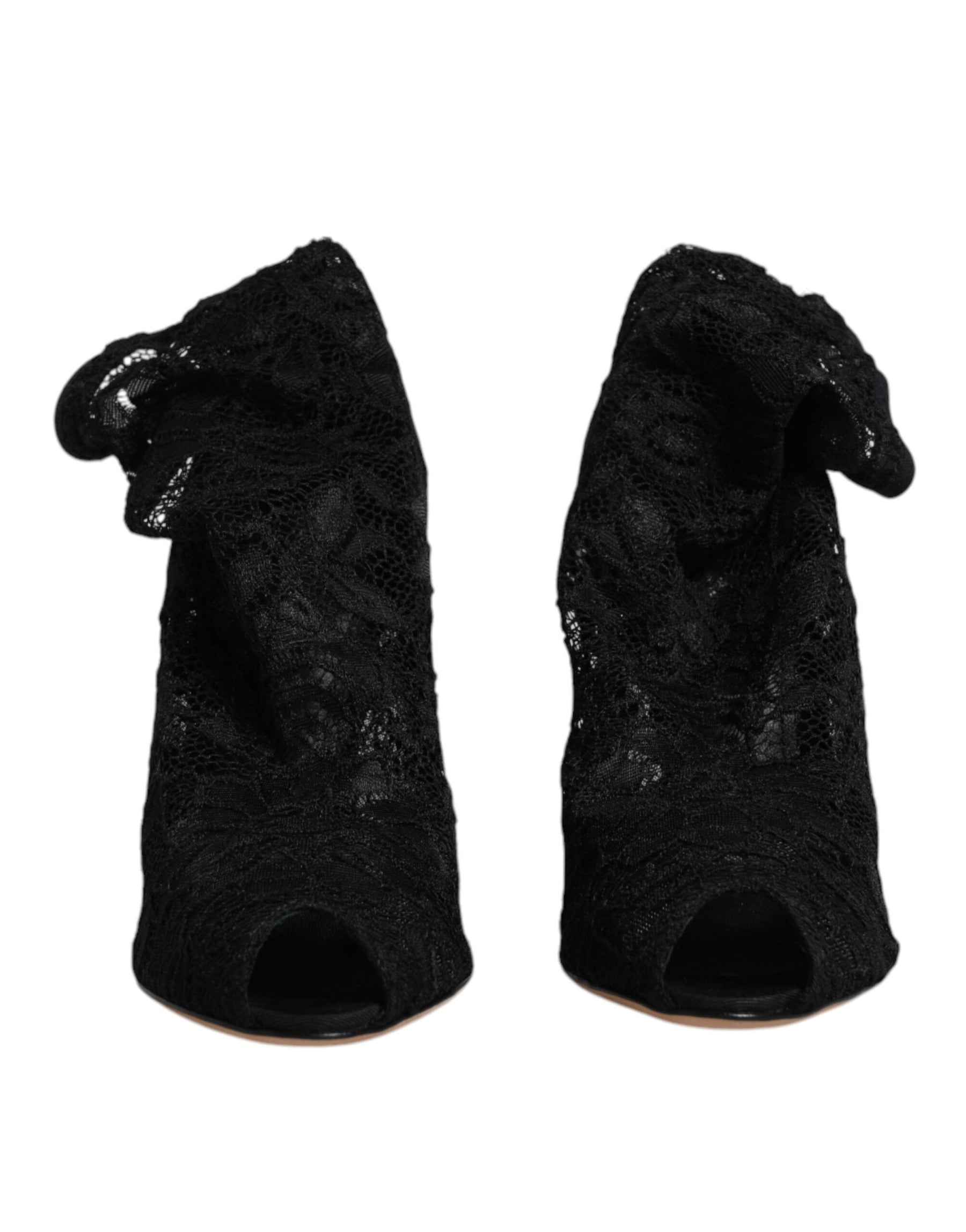 Dolce & Gabbana Black Lace Stretch Heels Mid Calf Boots Shoes | Regal Royce