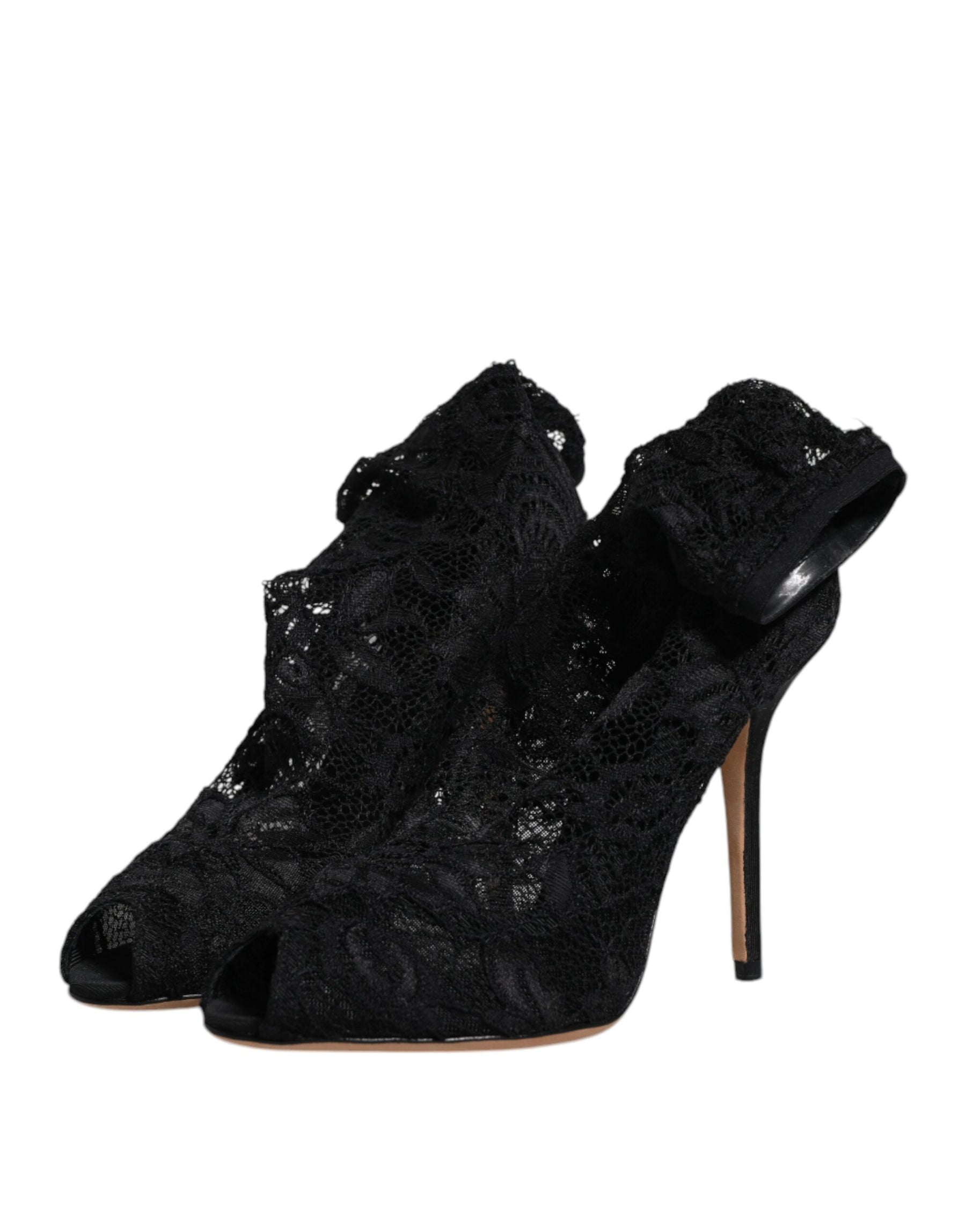 Dolce & Gabbana Black Lace Stretch Heels Mid Calf Boots Shoes | Regal Royce