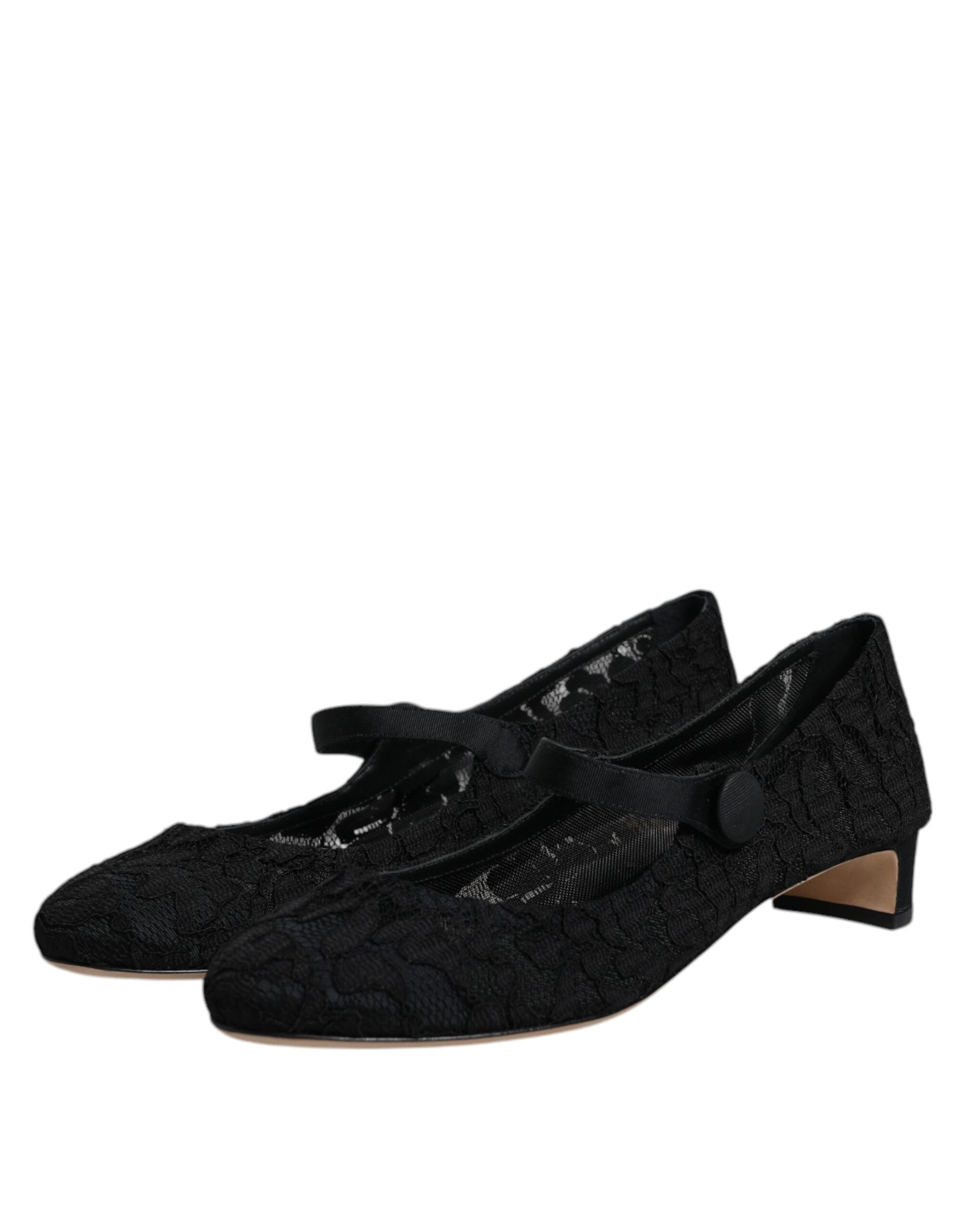 Dolce & Gabbana Black Mary Jane Taormina Lace Pumps Shoes | Regal Royce