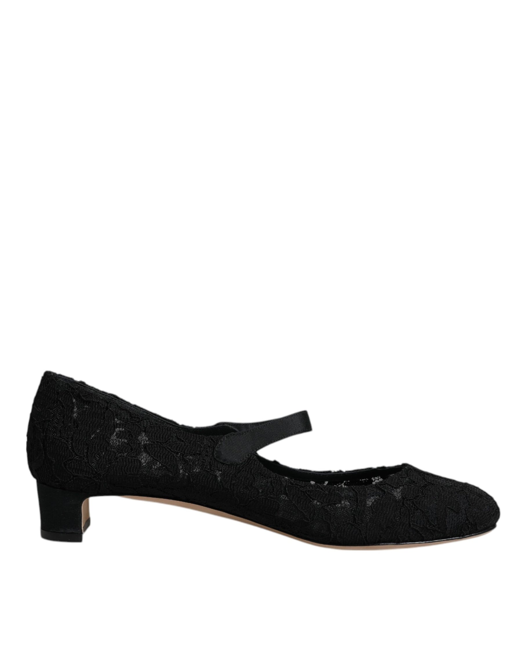 Dolce & Gabbana Black Mary Jane Taormina Lace Pumps Shoes | Regal Royce