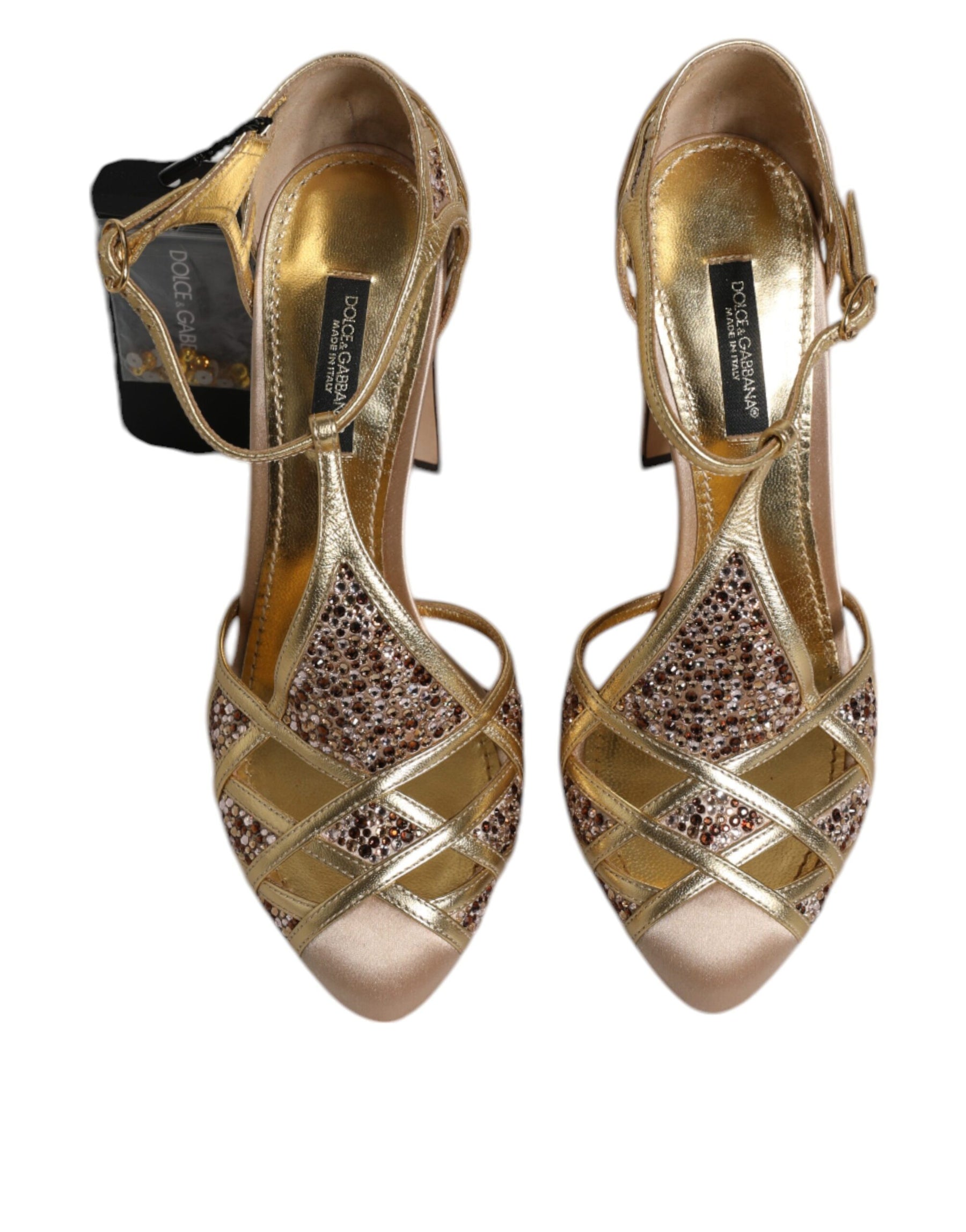 Dolce & Gabbana Beige Crystal Embellished Satin Leather Pumps Shoes | Regal Royce