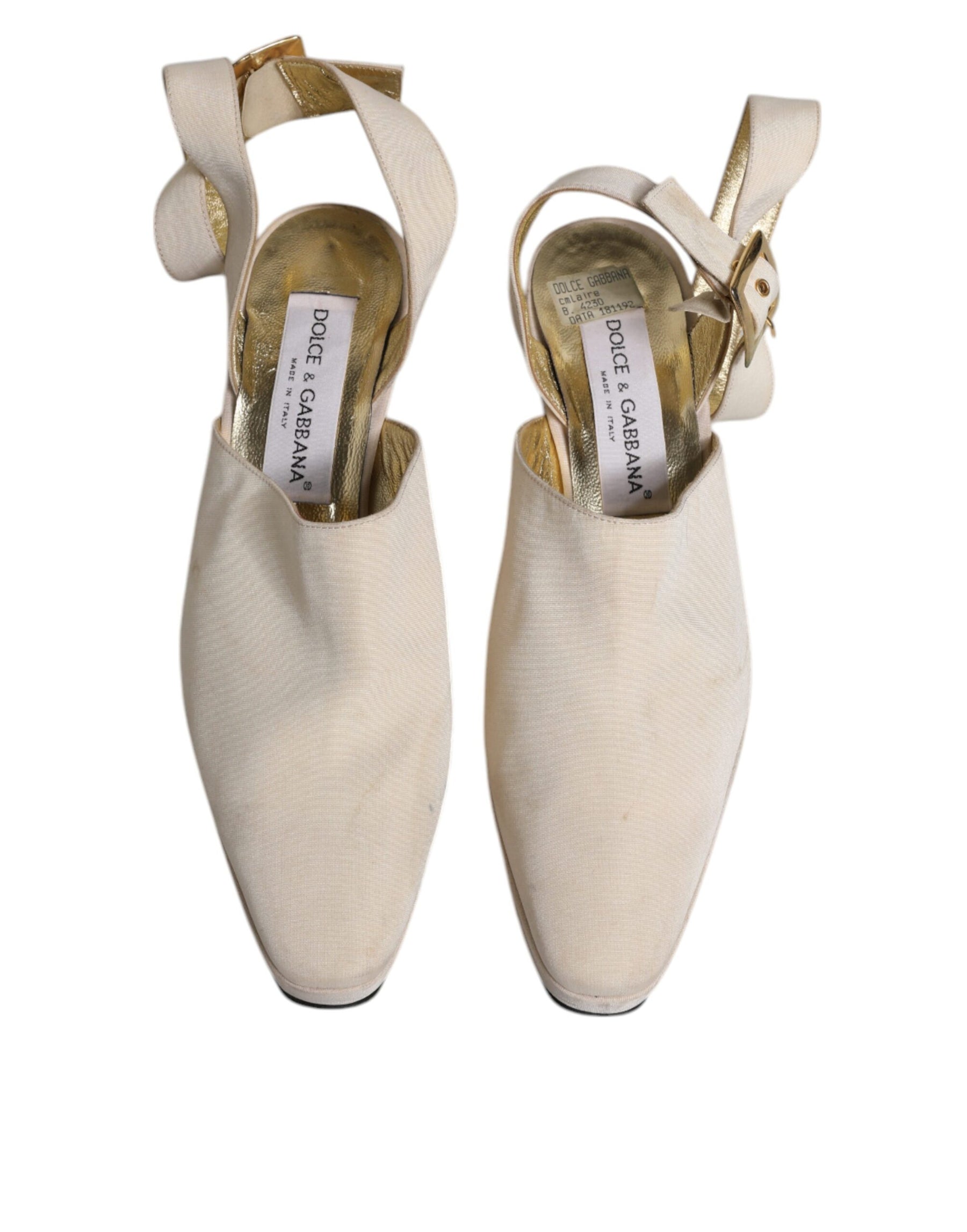 Dolce & Gabbana Off White Block Heels Slingback Sandals Shoes | Regal Royce