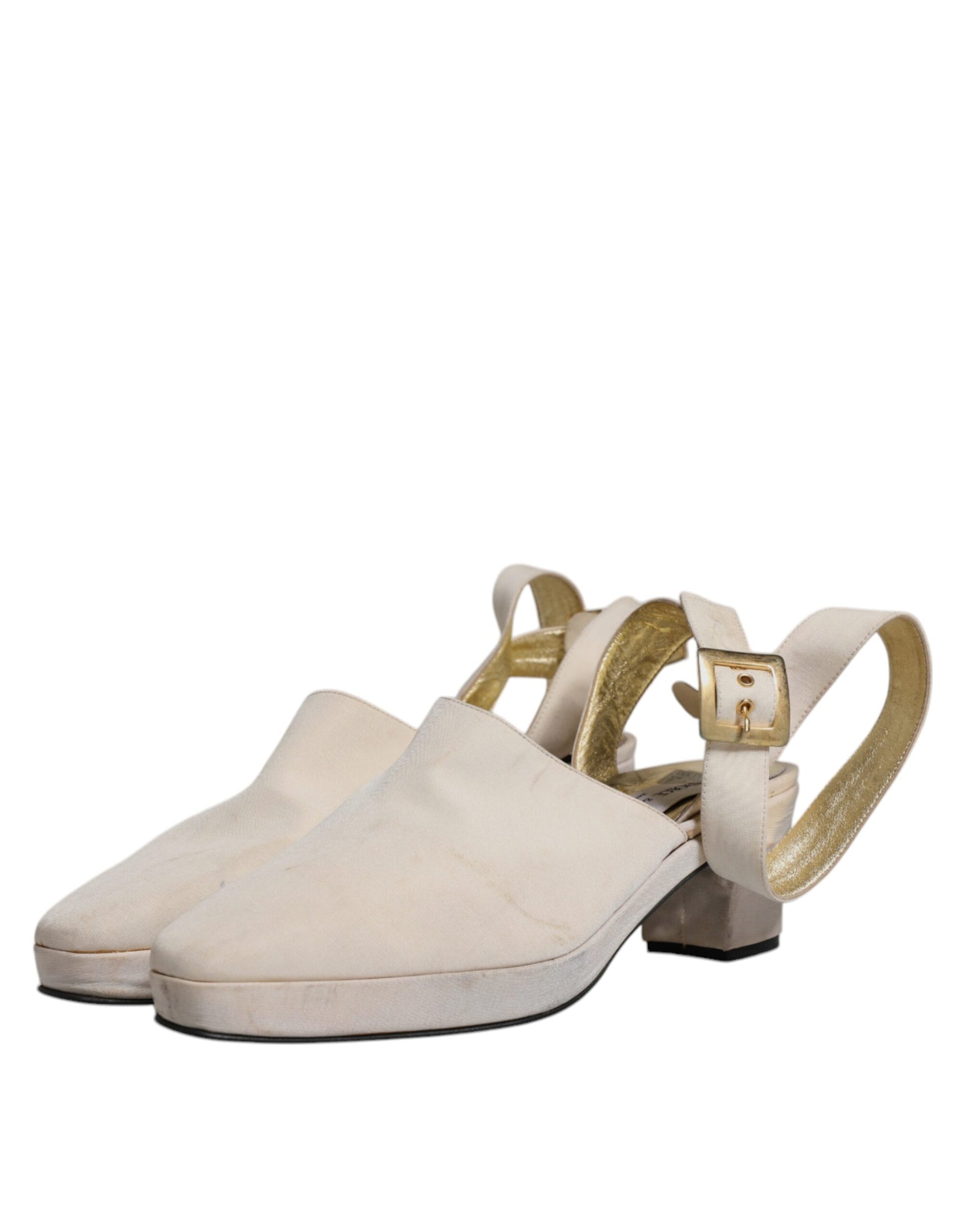 Dolce & Gabbana Off White Block Heels Slingback Sandals Shoes | Regal Royce