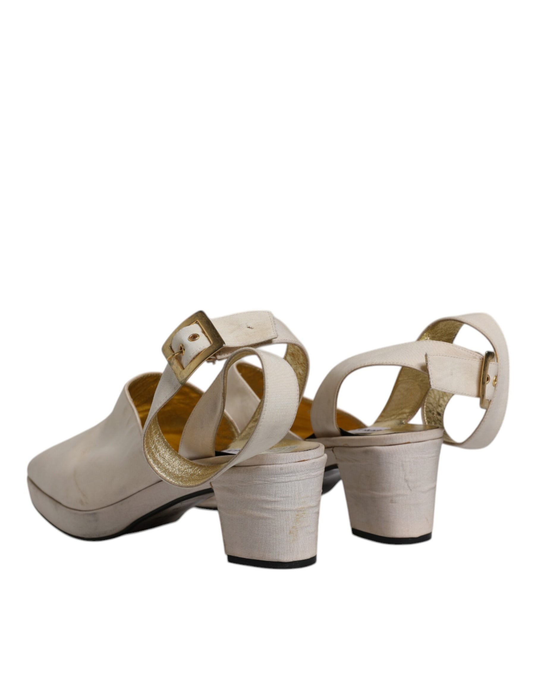 Dolce & Gabbana Off White Block Heels Slingback Sandals Shoes | Regal Royce