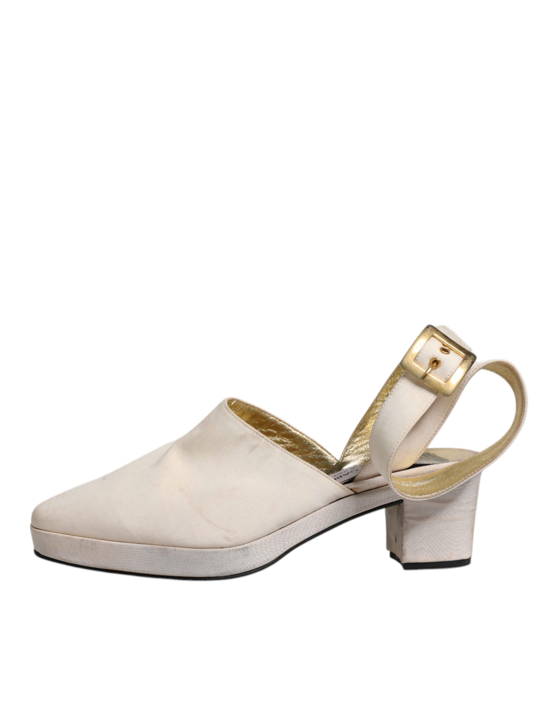 Dolce & Gabbana Off White Block Heels Slingback Sandals Shoes | Regal Royce