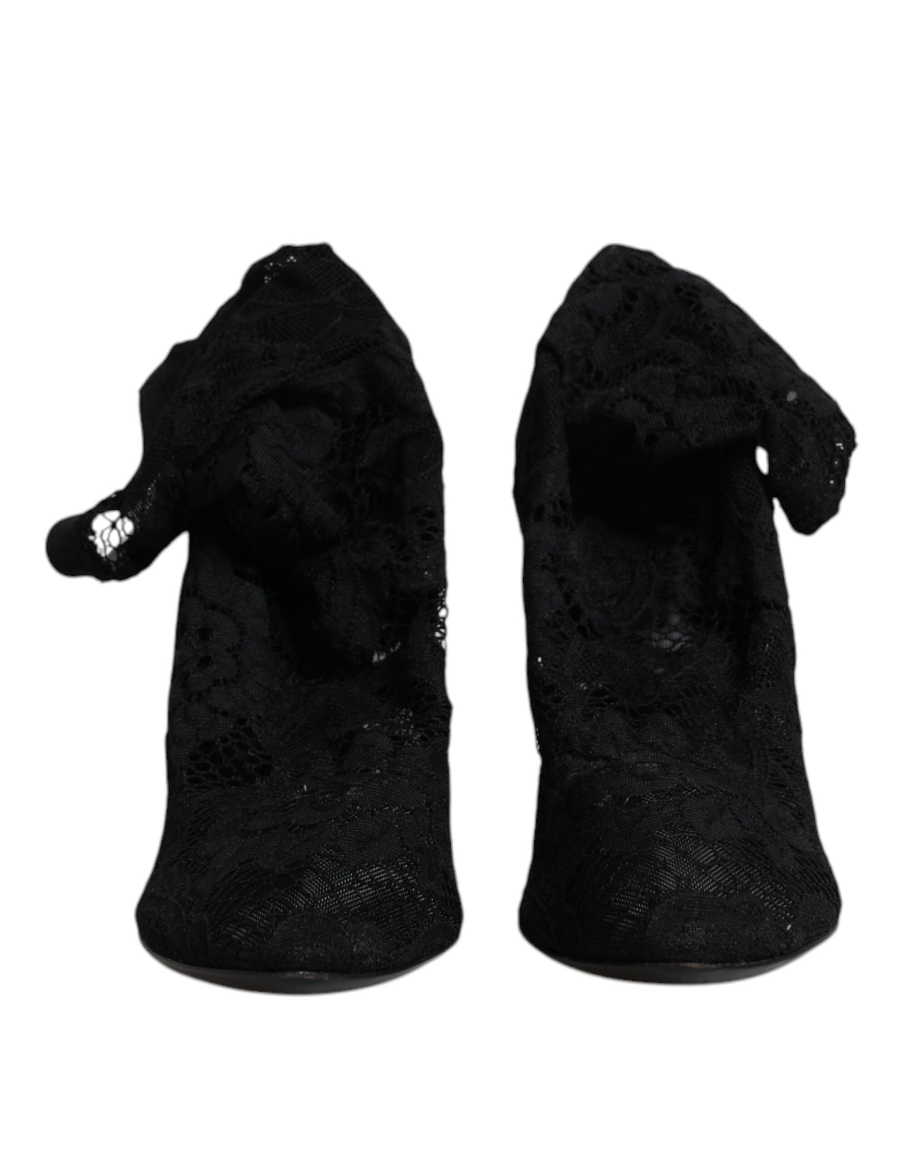 Dolce & Gabbana Black Lace Stretch Heels Mid Calf Boots Shoes | Regal Royce