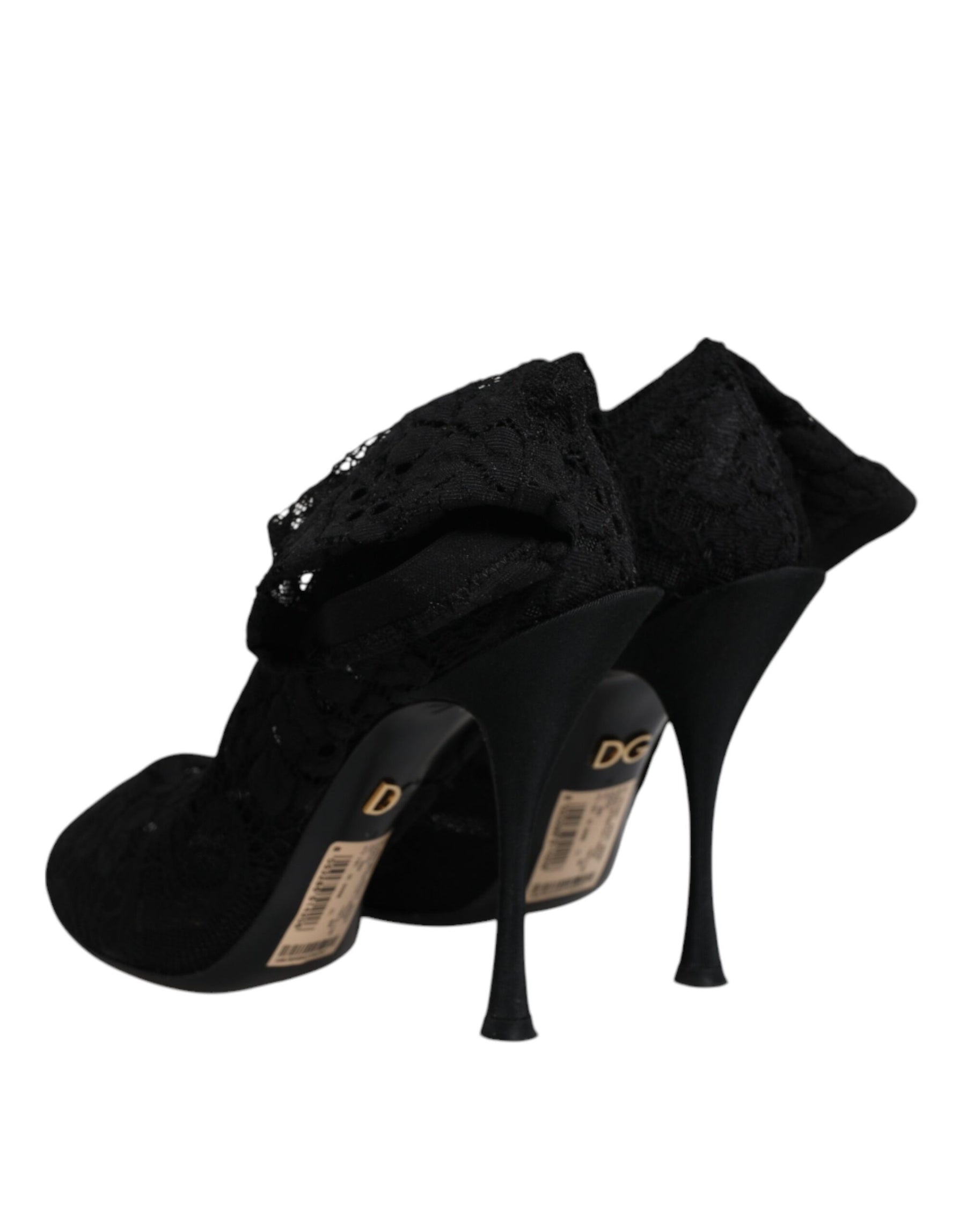 Dolce & Gabbana Black Lace Stretch Heels Mid Calf Boots Shoes | Regal Royce