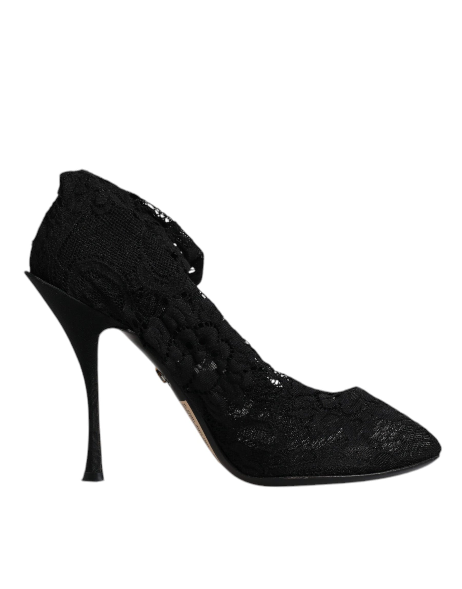 Dolce & Gabbana Black Lace Stretch Heels Mid Calf Boots Shoes | Regal Royce
