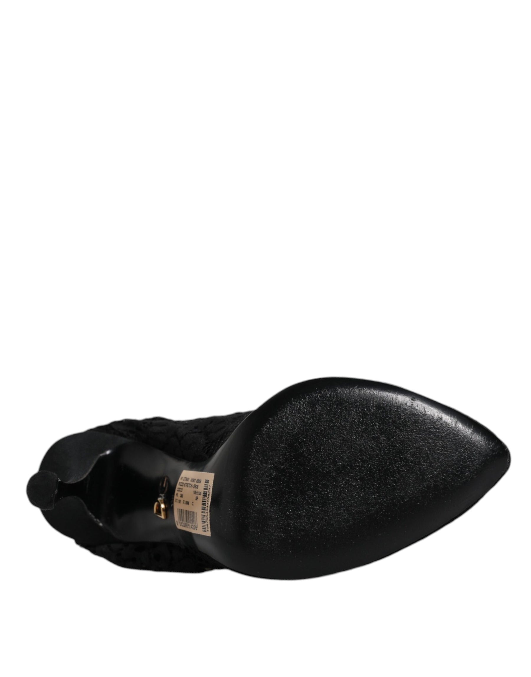 Dolce & Gabbana Black Lace Stretch Heels Mid Calf Boots Shoes | Regal Royce