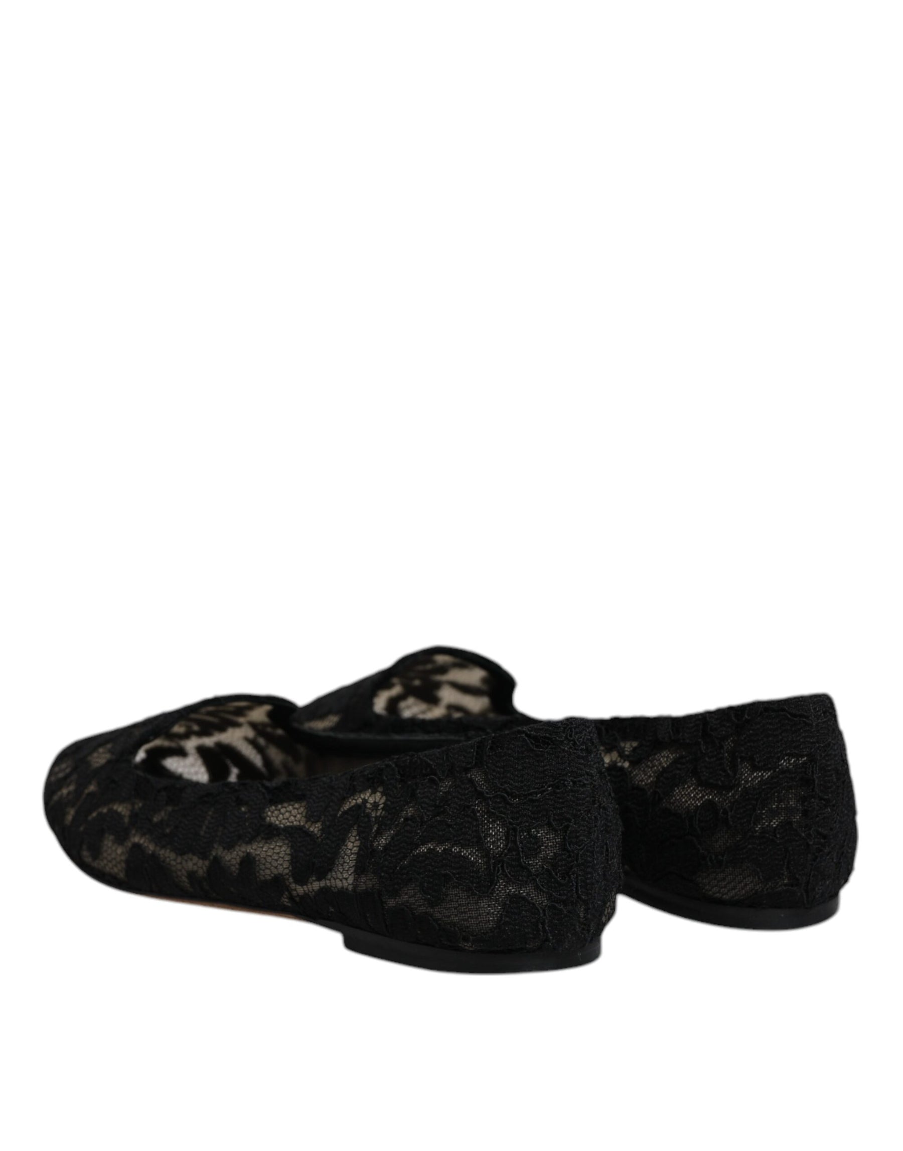 Dolce & Gabbana Black Taormina Lace Slip On Flats Shoes | Regal Royce