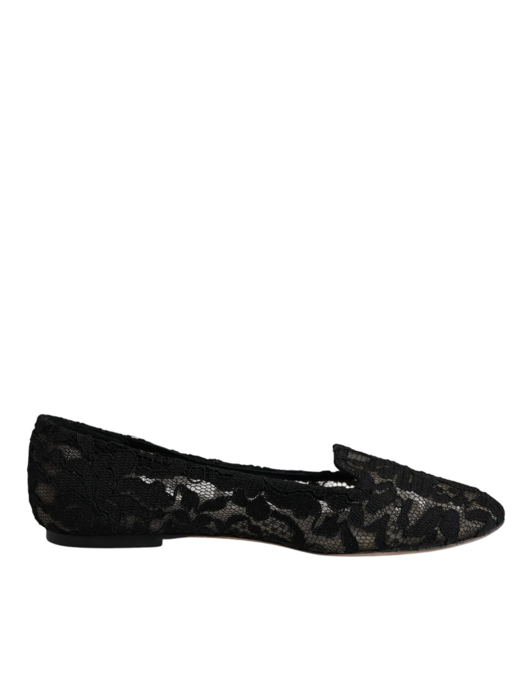 Dolce & Gabbana Black Taormina Lace Slip On Flats Shoes | Regal Royce