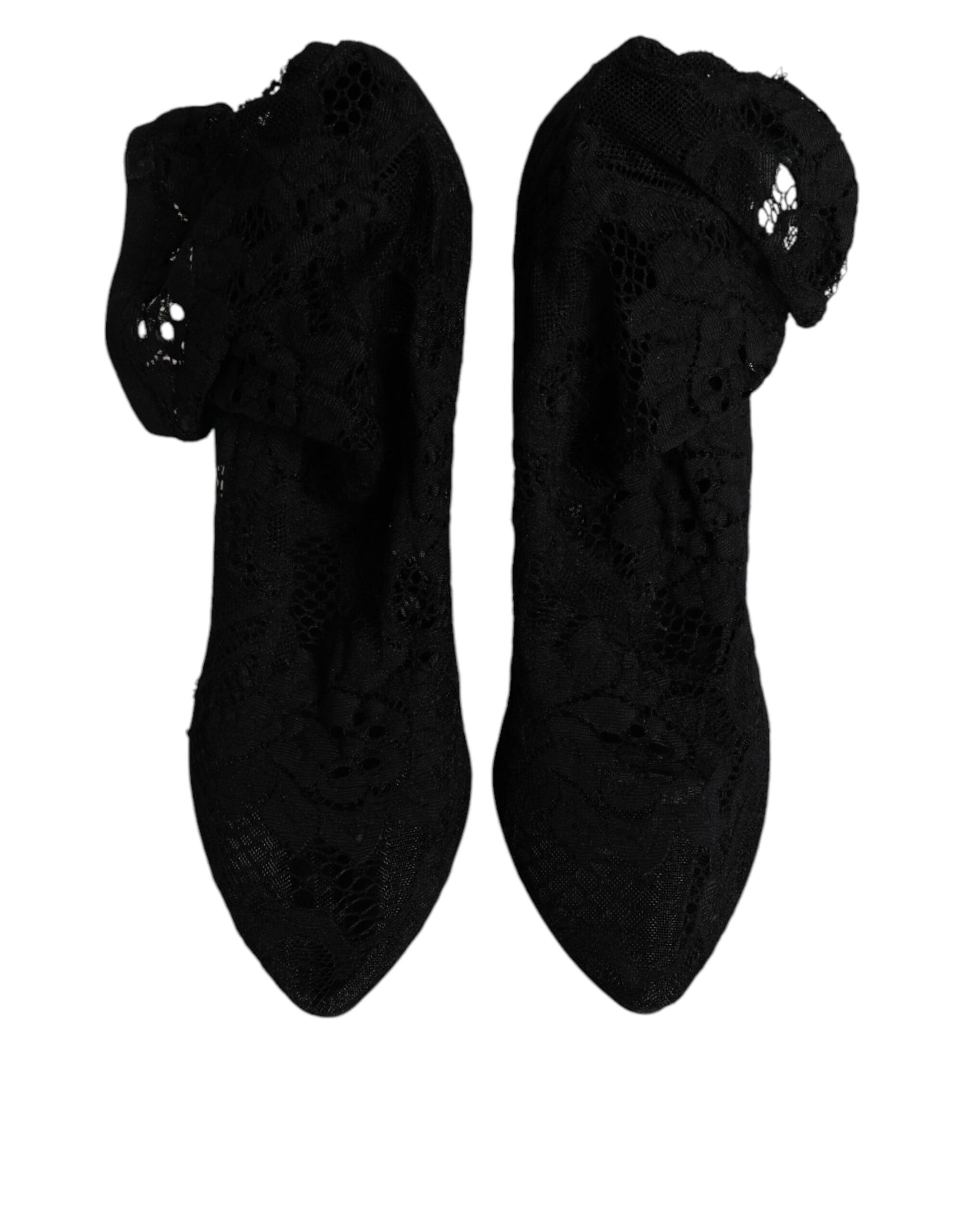 Dolce & Gabbana Black Lace Stretch Heels Mid Calf Boots Shoes | Regal Royce