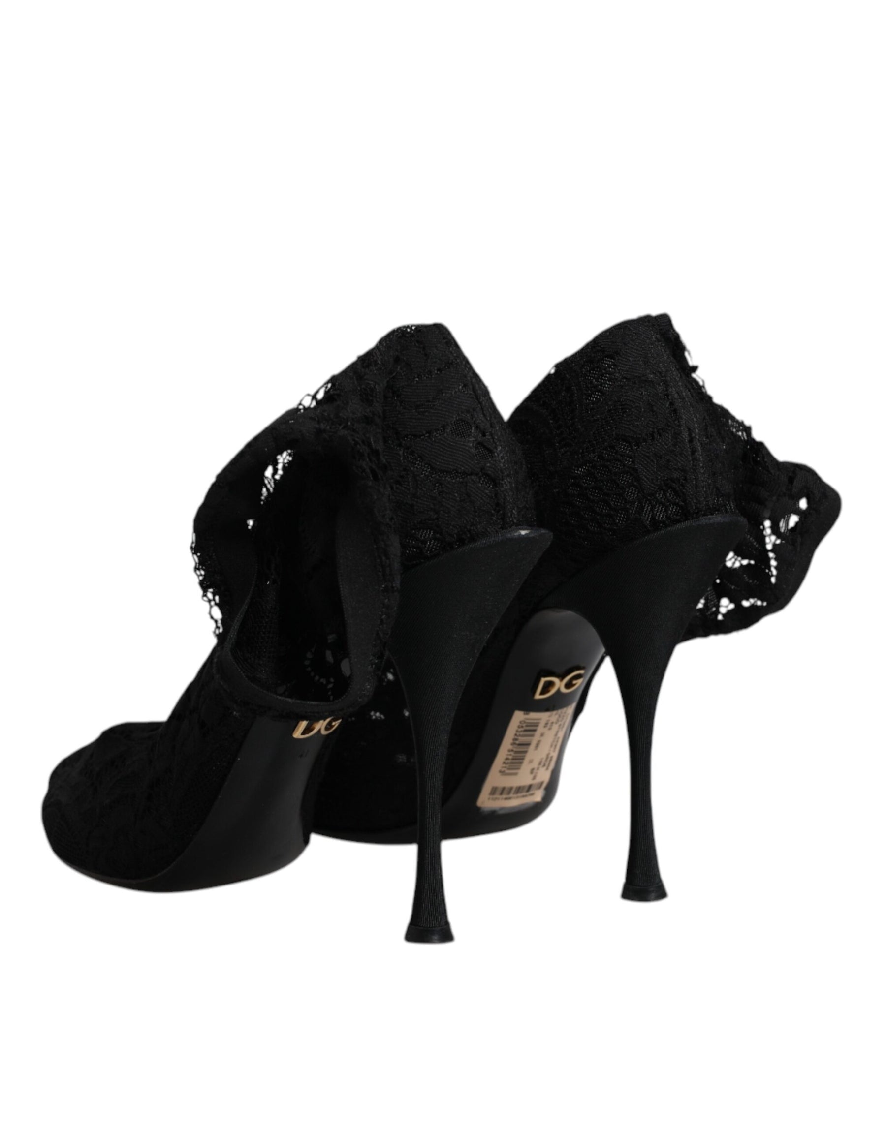 Dolce & Gabbana Black Lace Stretch Heels Mid Calf Boots Shoes | Regal Royce