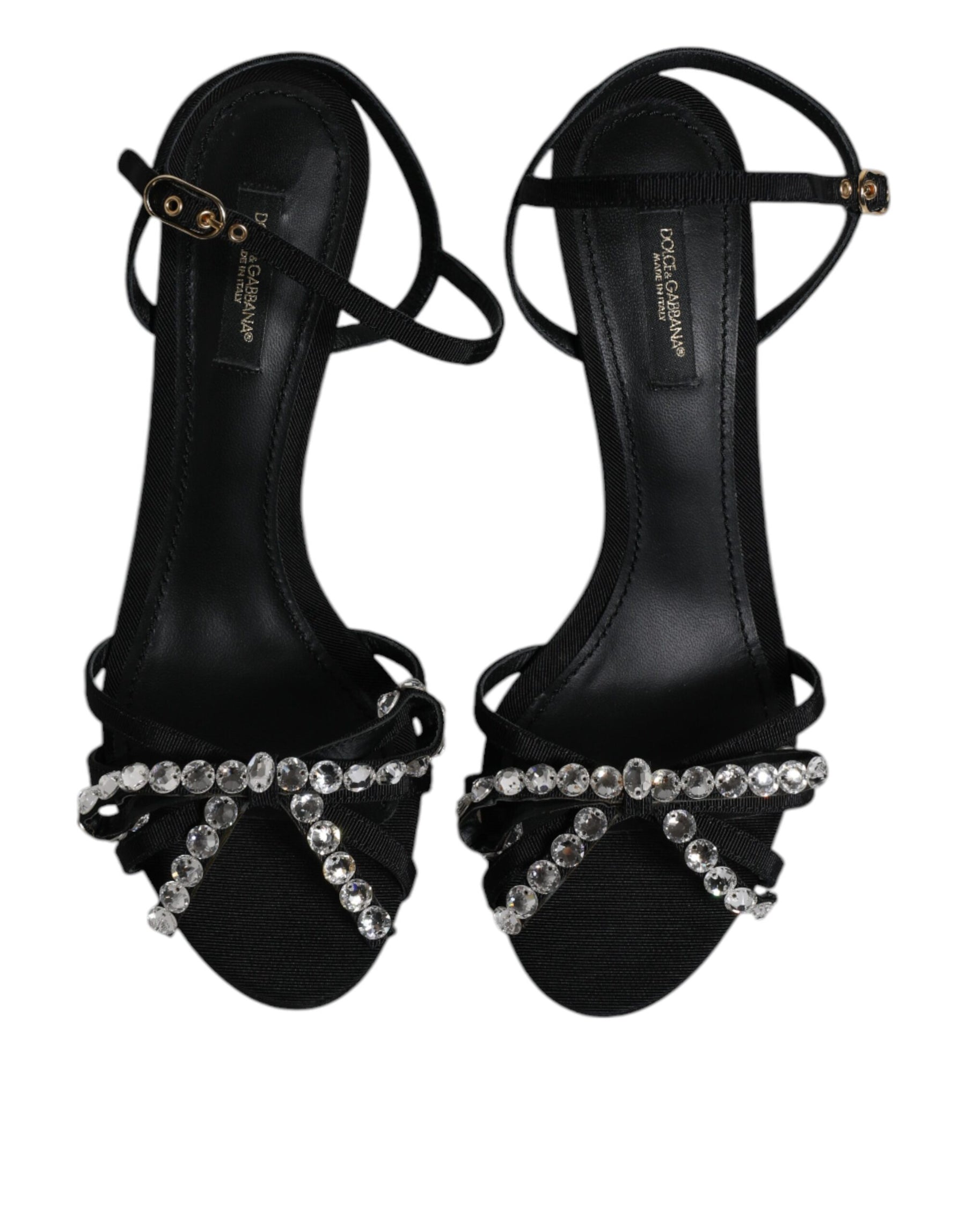 Dolce & Gabbana Black Leather Crystal Bow KEIRA Sandals Shoes | Regal Royce