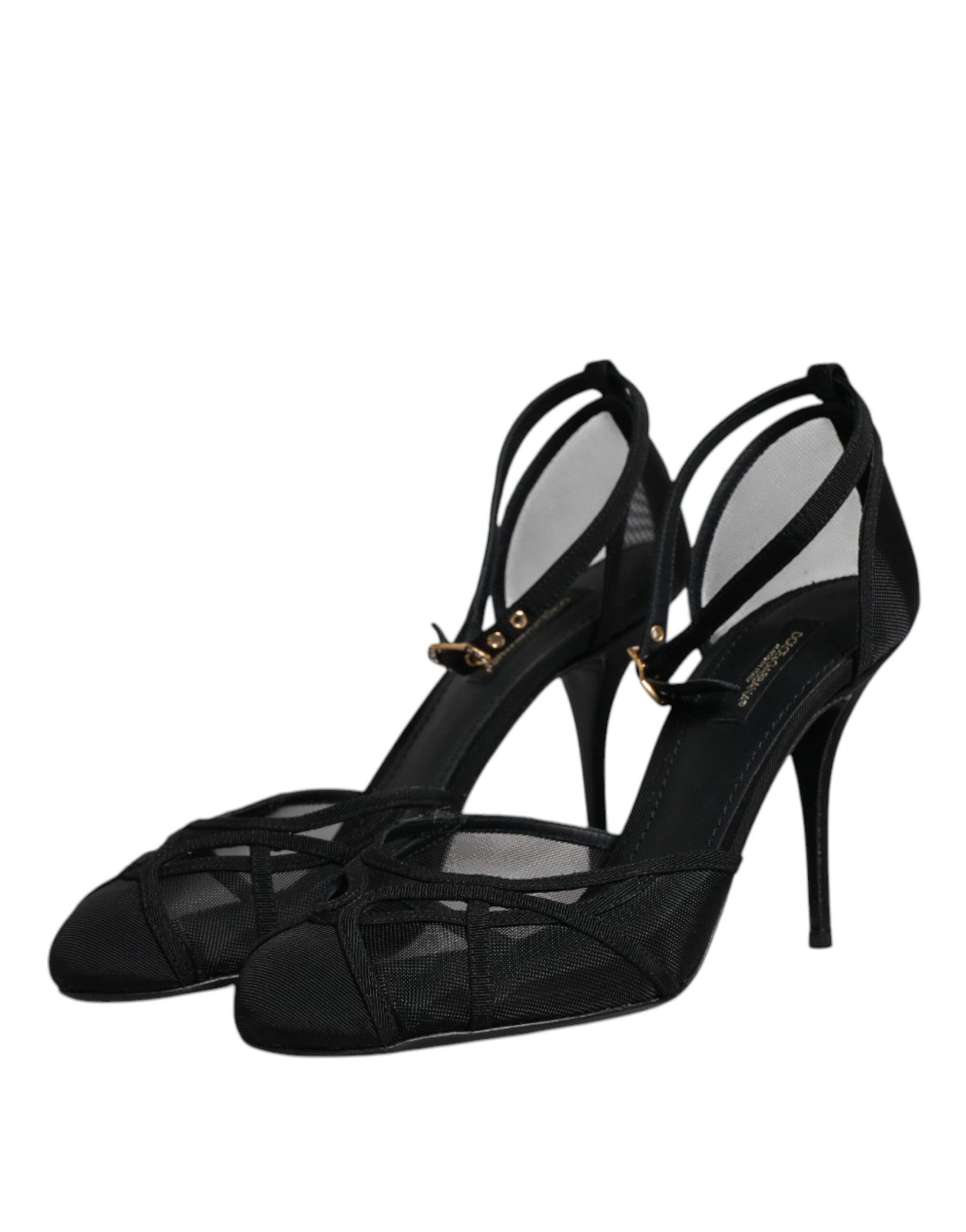 Dolce & Gabbana Black Mesh Ankle Strap Heels Pumps Shoes | Regal Royce
