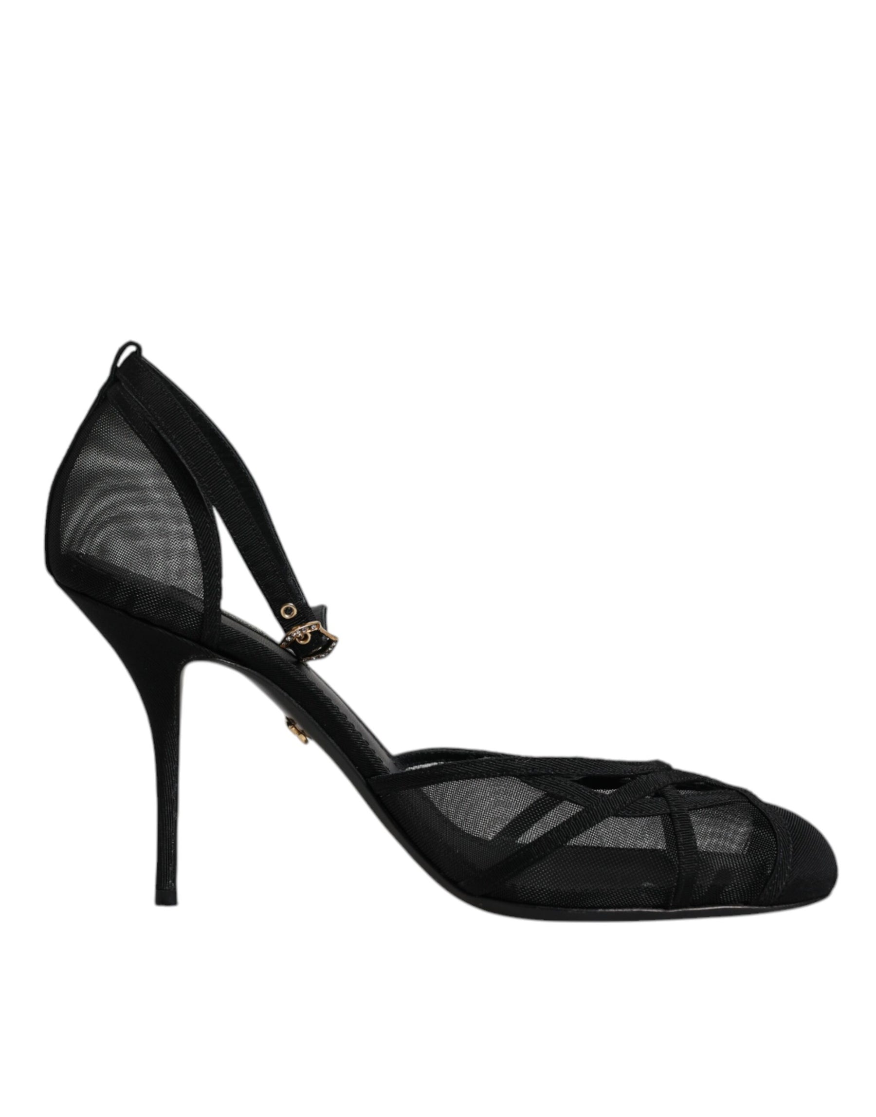 Dolce & Gabbana Black Mesh Ankle Strap Heels Pumps Shoes | Regal Royce