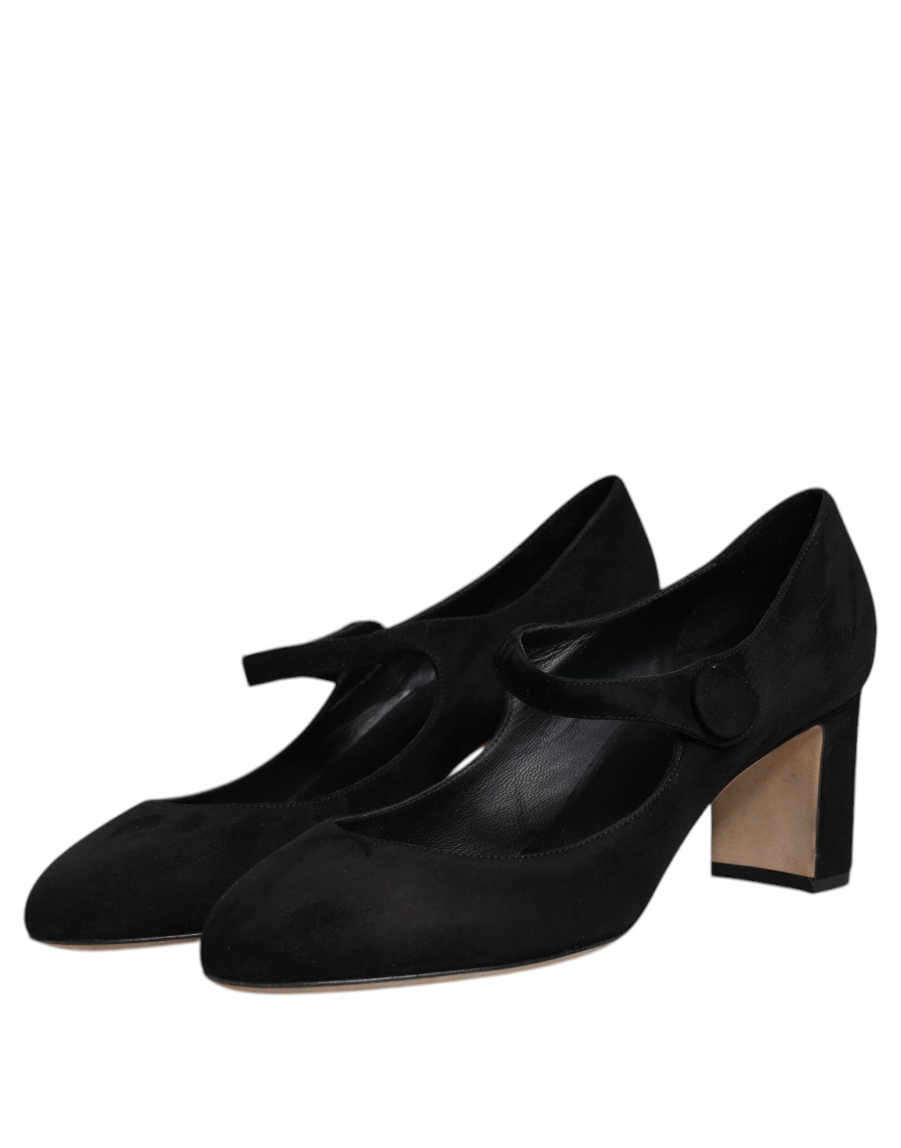 Dolce & Gabbana Black Suede Leather Block Heels Pumps Shoes | Regal Royce