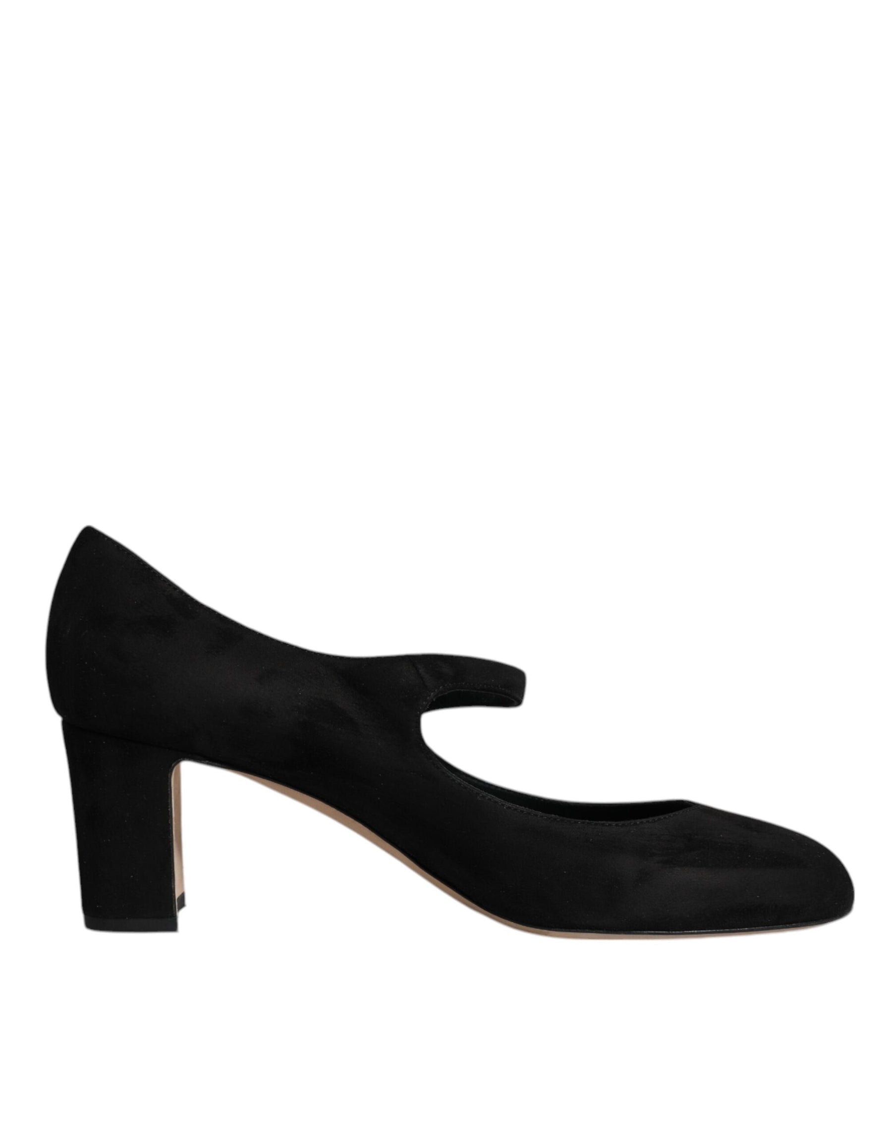 Dolce & Gabbana Black Suede Leather Block Heels Pumps Shoes | Regal Royce