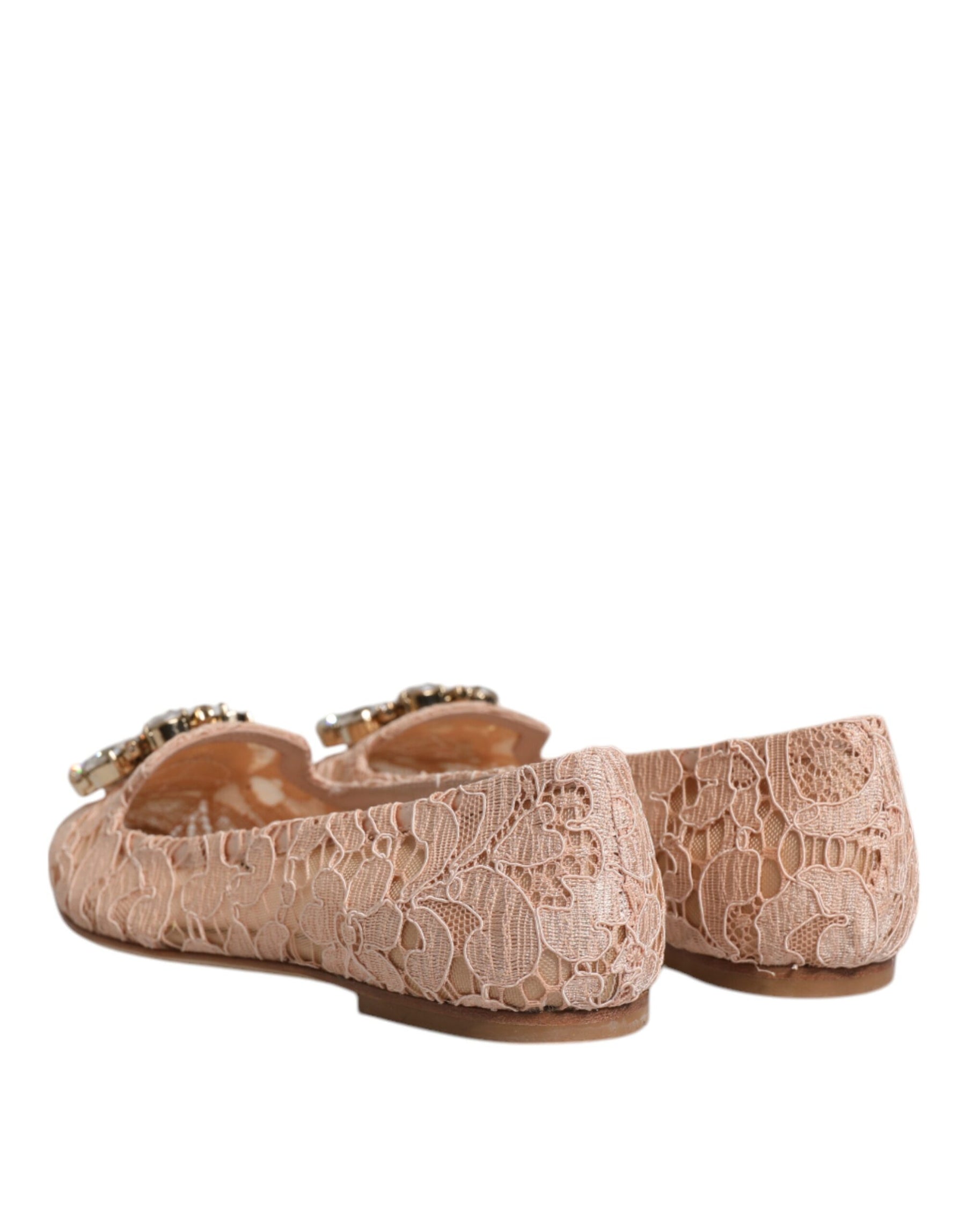 Dolce & Gabbana Beige Lace Crystal Ballet Flats Loafers Shoes | Regal Royce