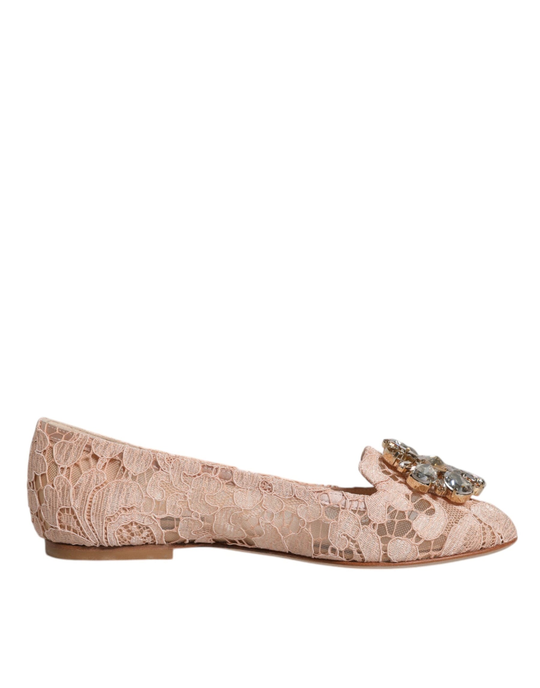 Dolce & Gabbana Beige Lace Crystal Ballet Flats Loafers Shoes | Regal Royce