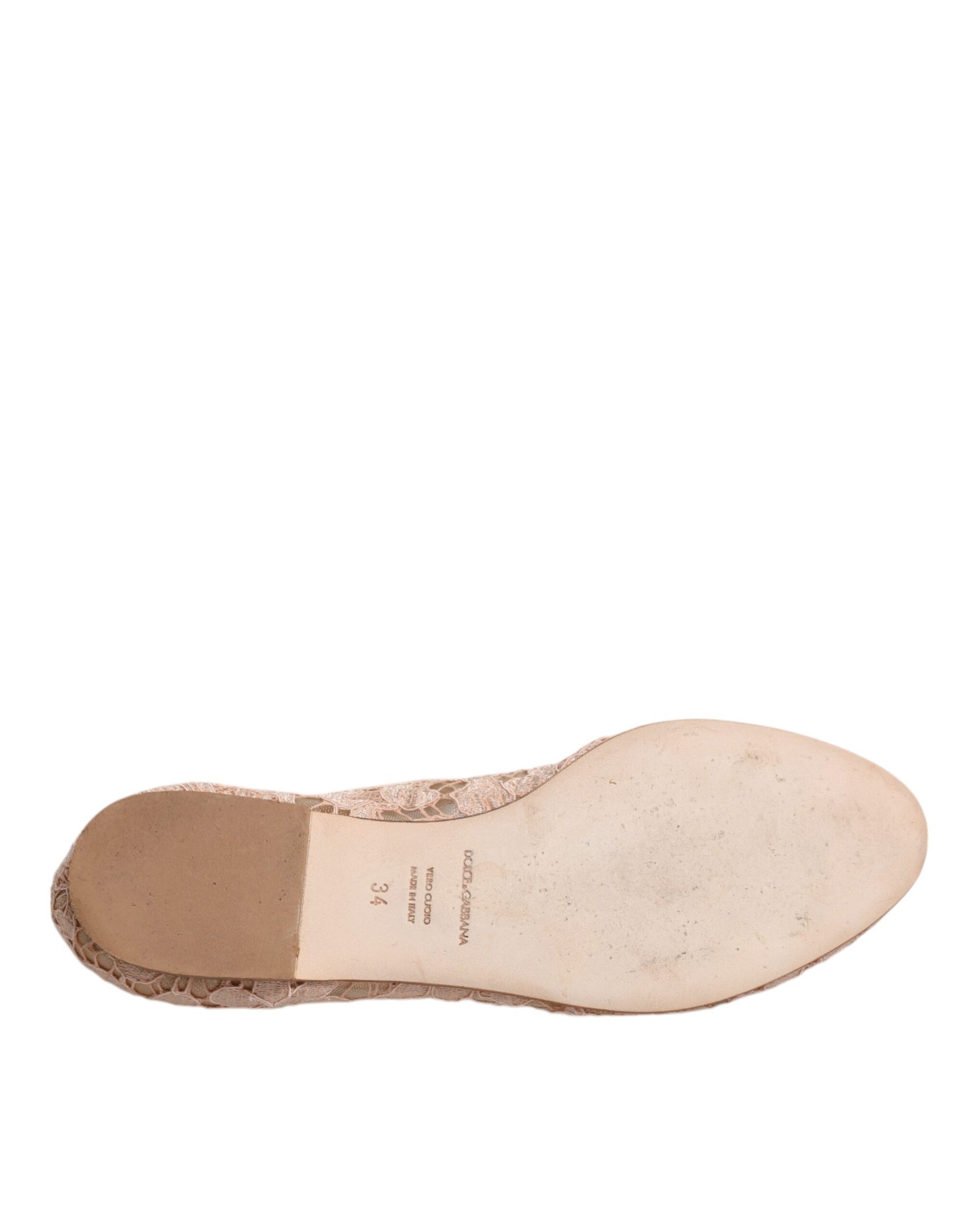 Dolce & Gabbana Beige Lace Crystal Ballet Flats Loafers Shoes | Regal Royce