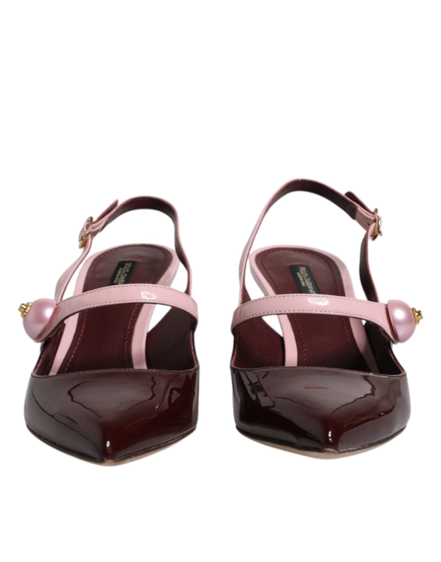 Dolce & Gabbana Pink Maroon Leather Kitten Heels Slingbacks Shoes | Regal Royce