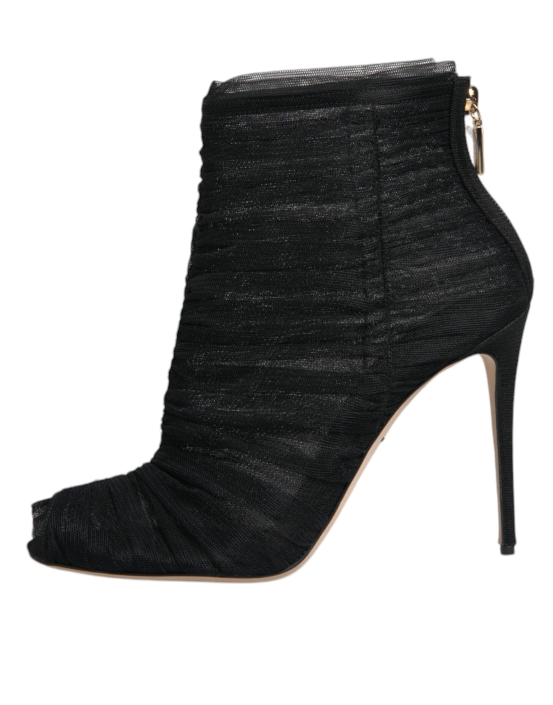 Dolce & Gabbana Black Mesh Stiletto Heels Ankle Boots Shoes | Regal Royce