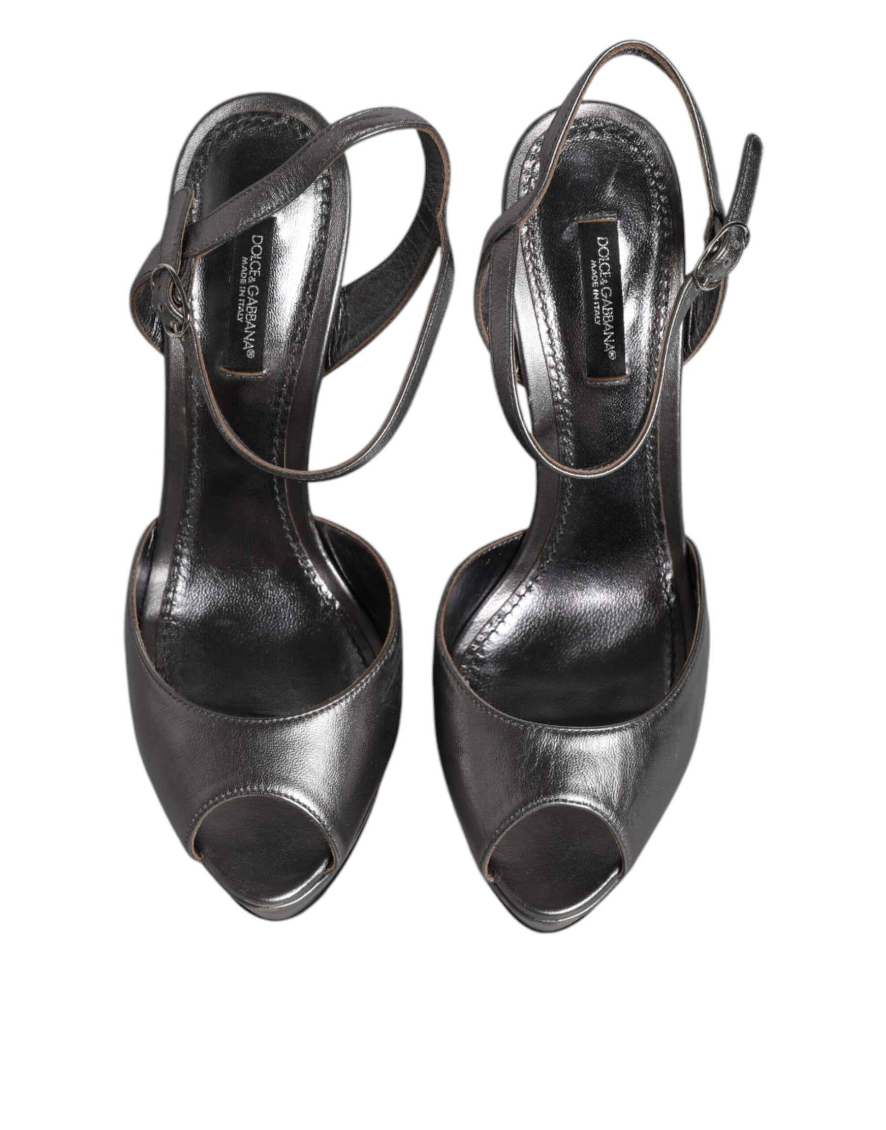 Dolce & Gabbana Silver Leather Platform Heels Sandals Shoes | Regal Royce