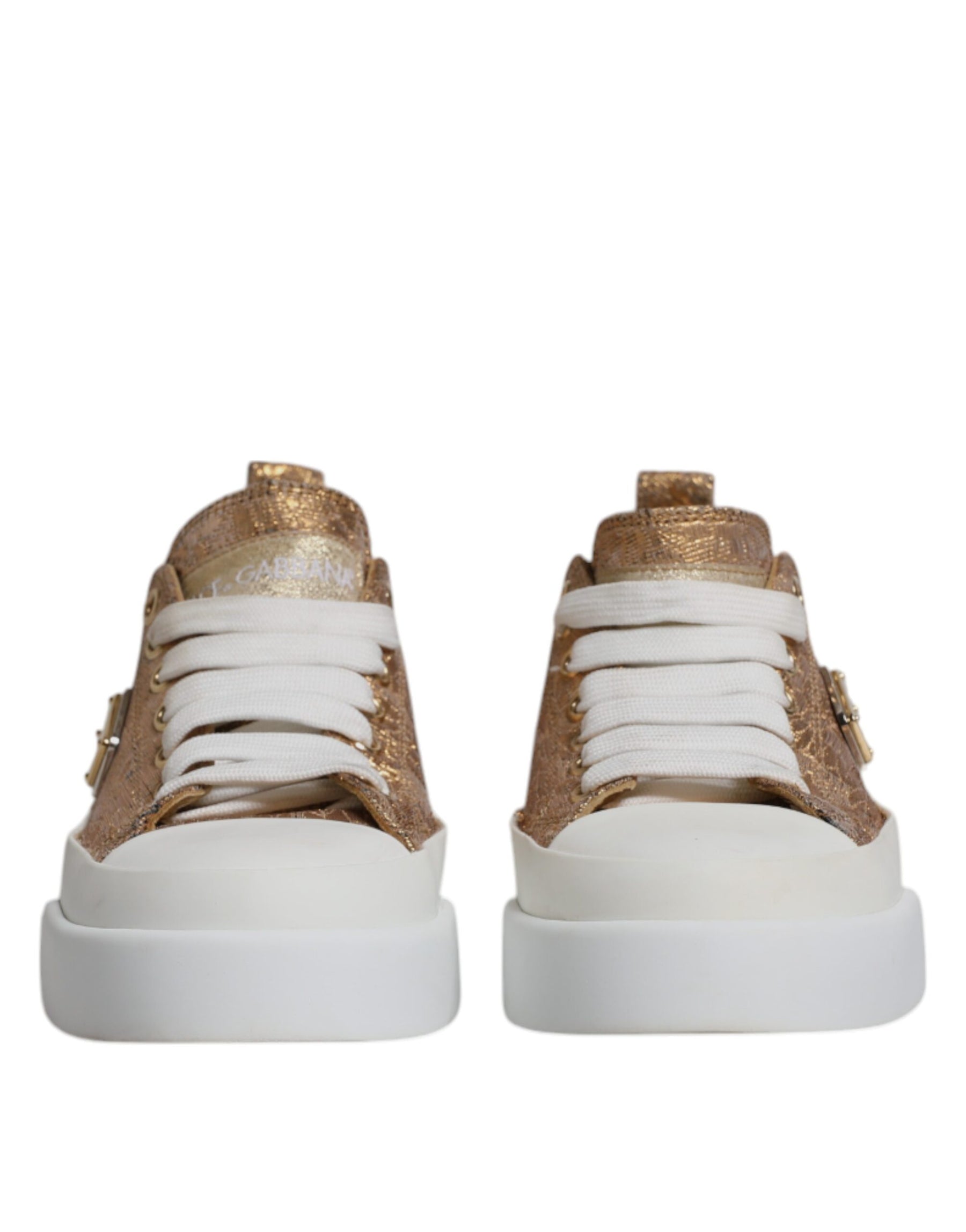 Dolce & Gabbana Gold White Logo Low Top Sneakers Shoes | Regal Royce