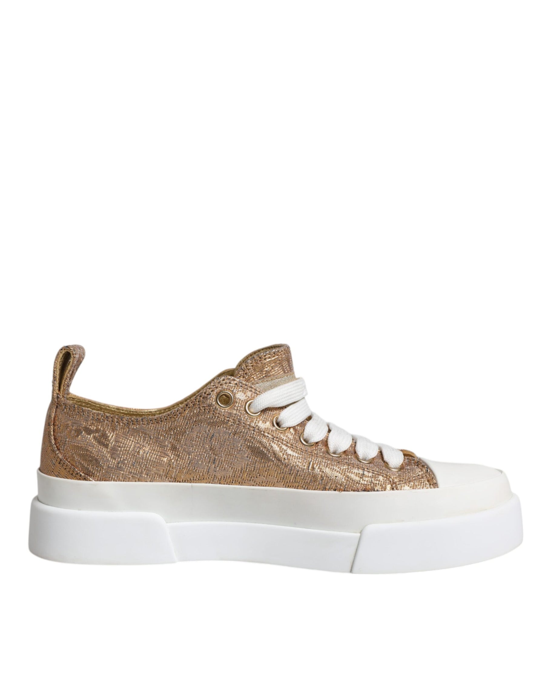 Dolce & Gabbana Gold White Logo Low Top Sneakers Shoes | Regal Royce