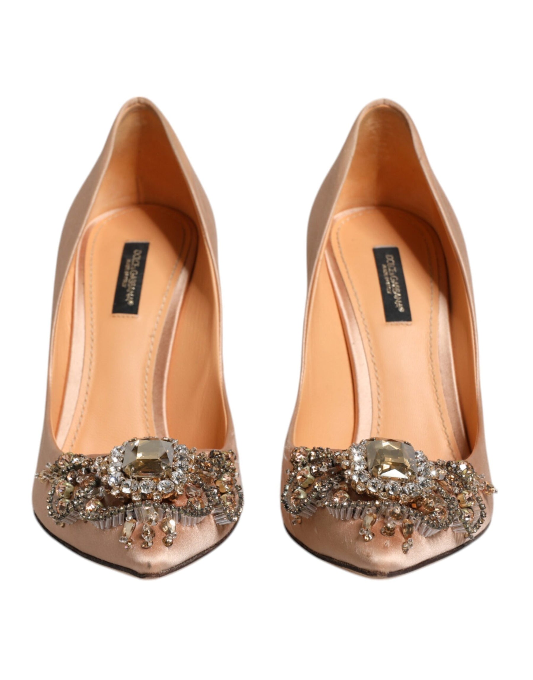 Dolce & Gabbana Beige Satin Crystal High Heels Pumps Shoes | Regal Royce