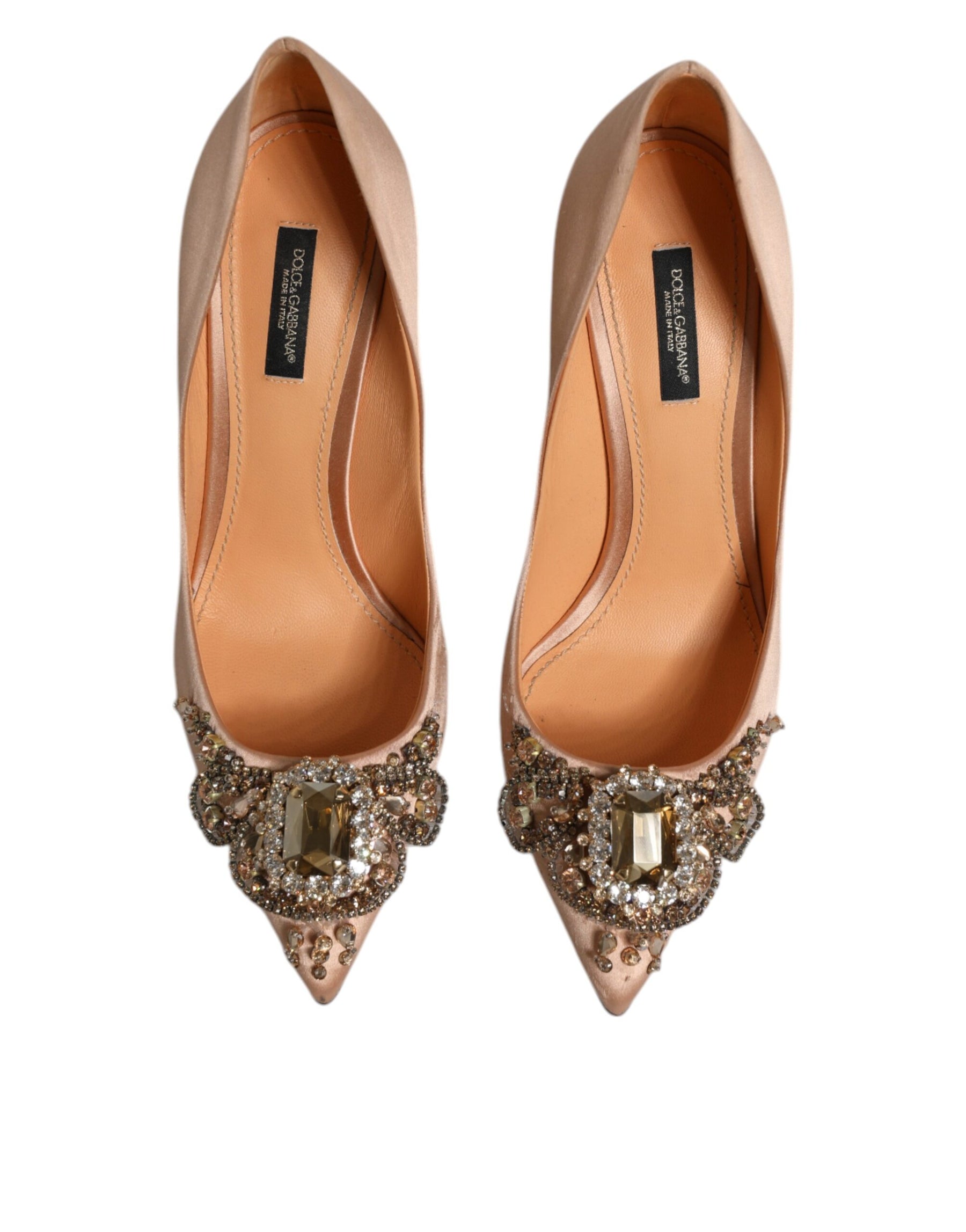 Dolce & Gabbana Beige Satin Crystal High Heels Pumps Shoes | Regal Royce