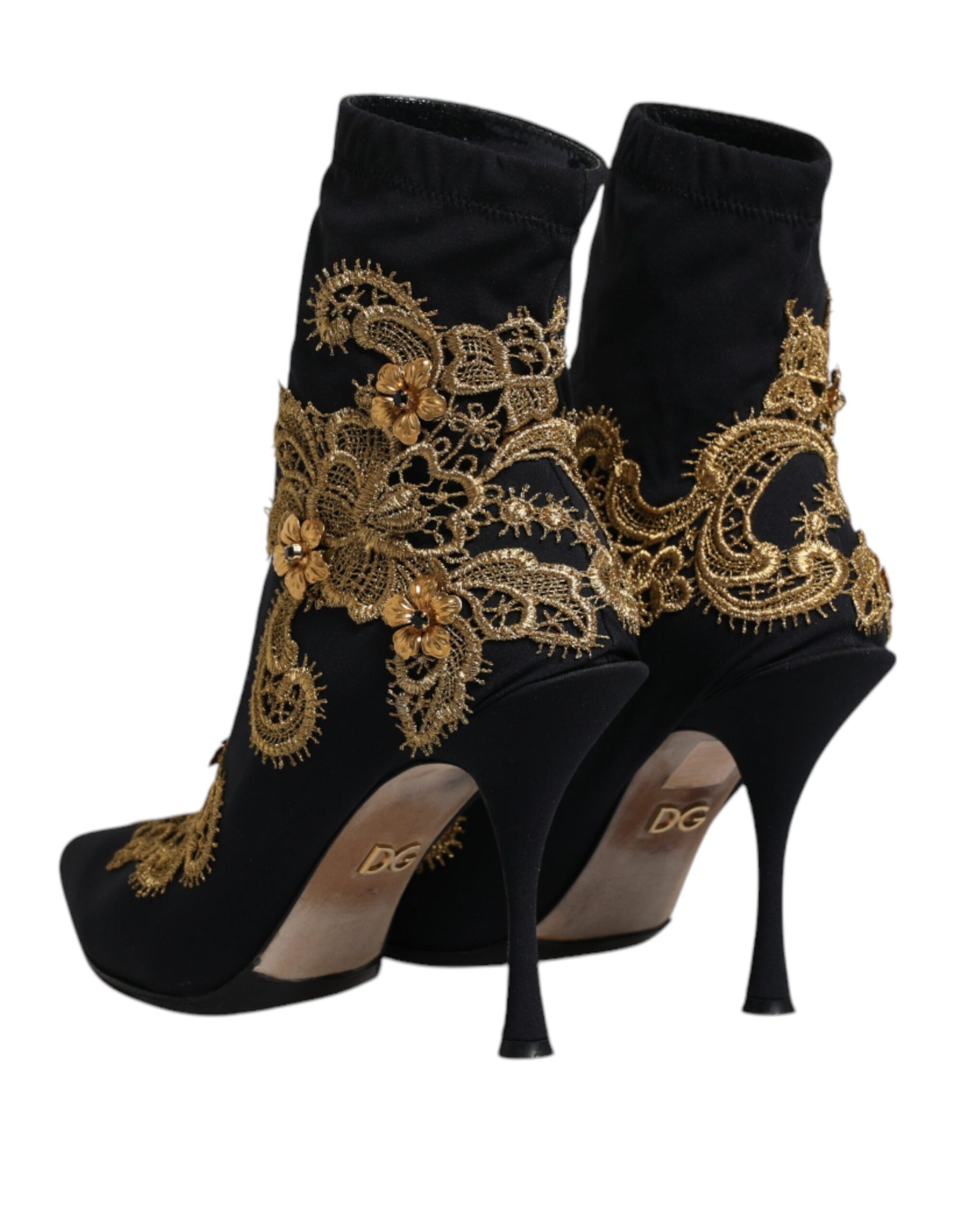 Dolce & Gabbana Black Gold Embroidery Slip On Boots Shoes | Regal Royce