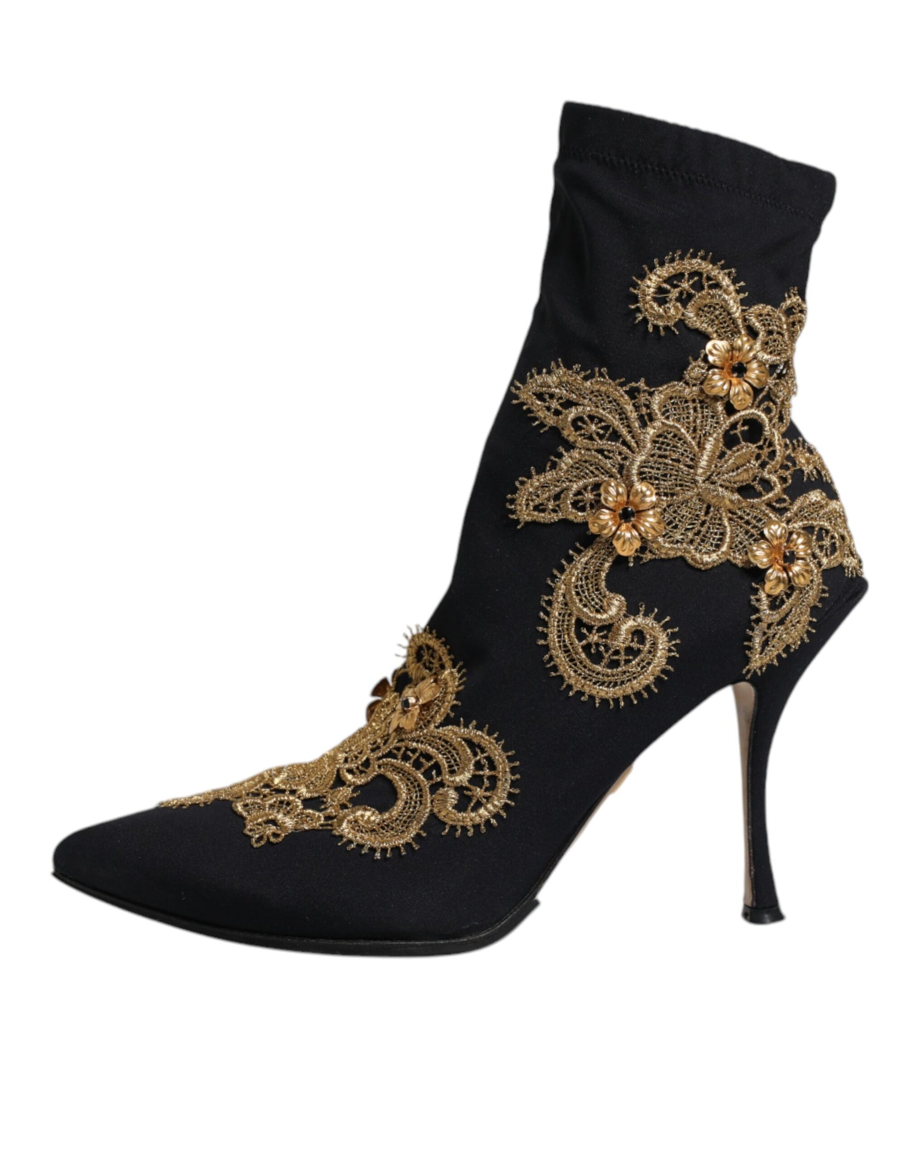 Dolce & Gabbana Black Gold Embroidery Slip On Boots Shoes | Regal Royce