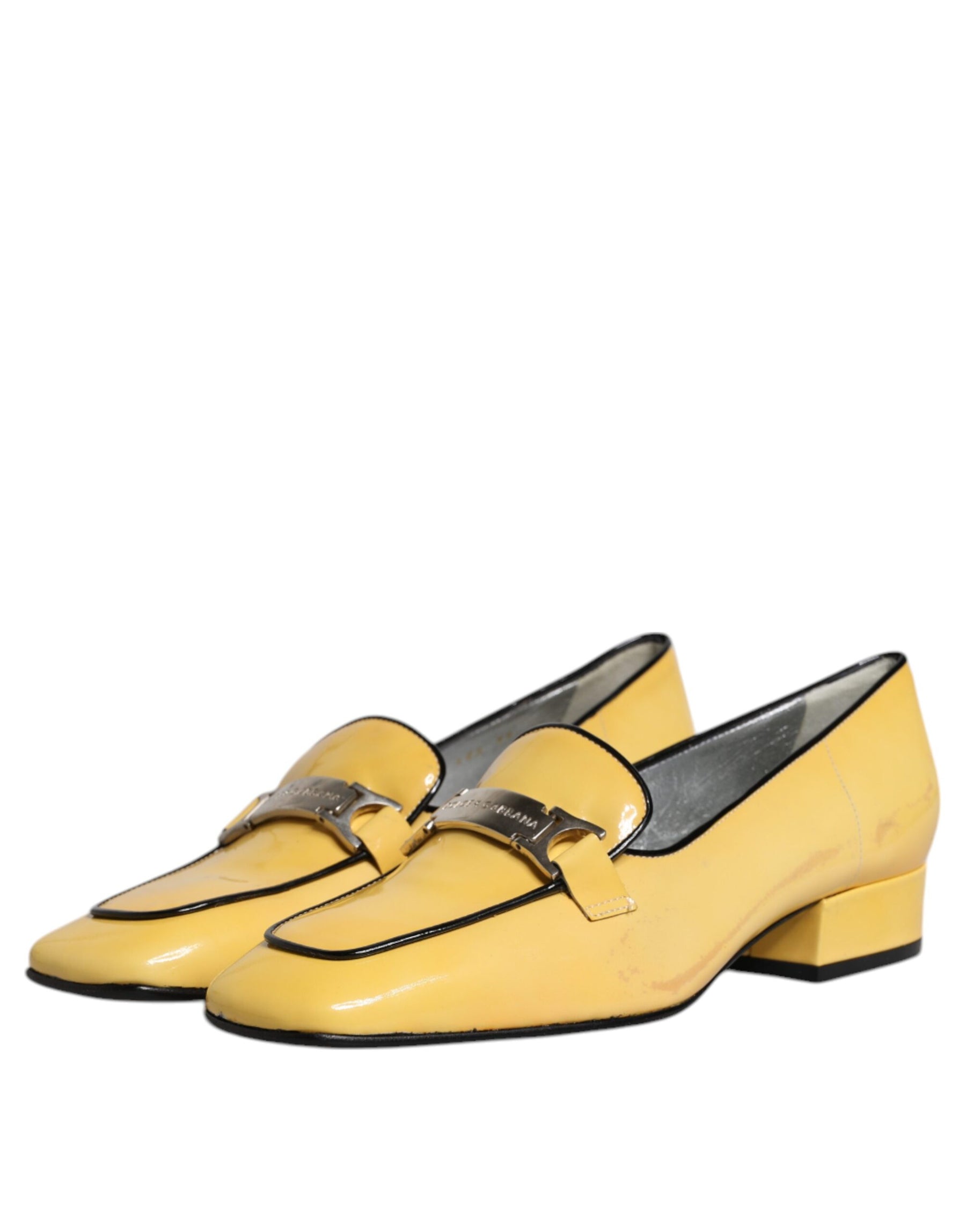 Dolce & Gabbana Yellow Leather Logo Plaque Slip On Mocassin Shoes | Regal Royce