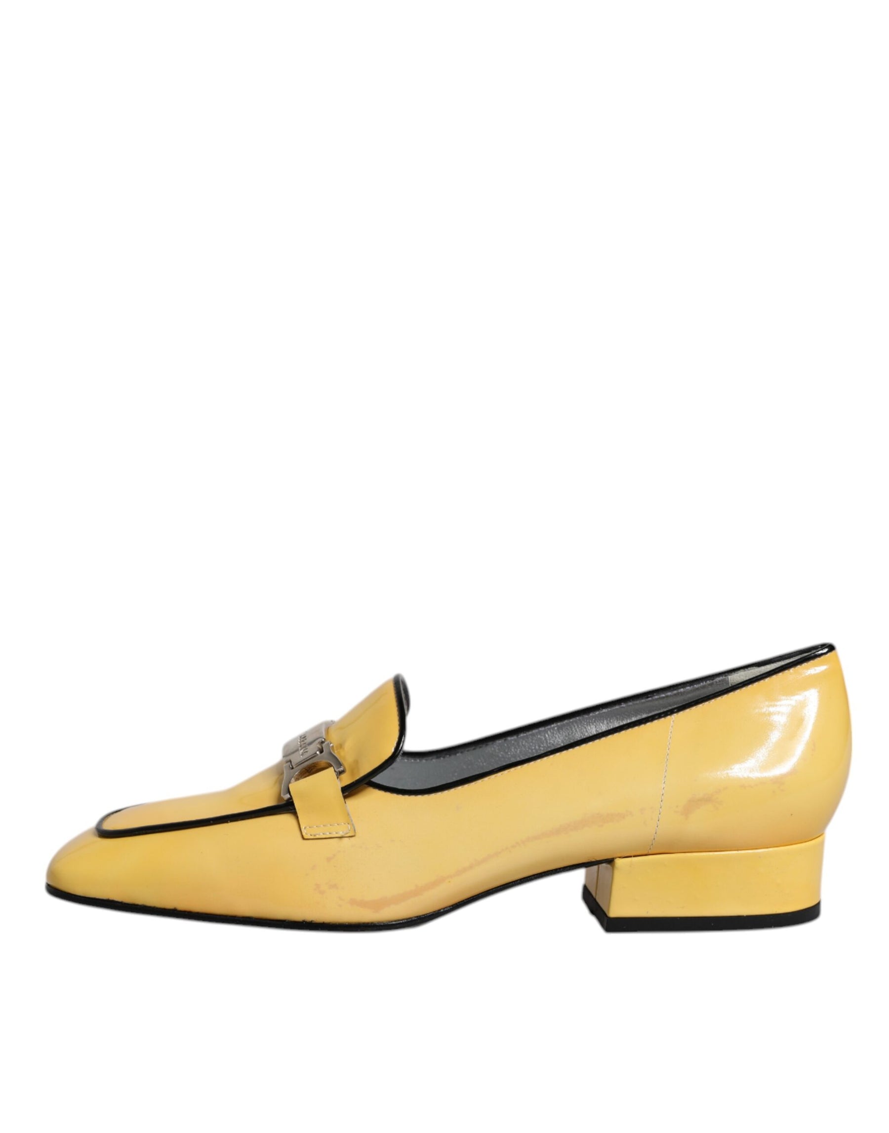 Dolce & Gabbana Yellow Leather Logo Plaque Slip On Mocassin Shoes | Regal Royce