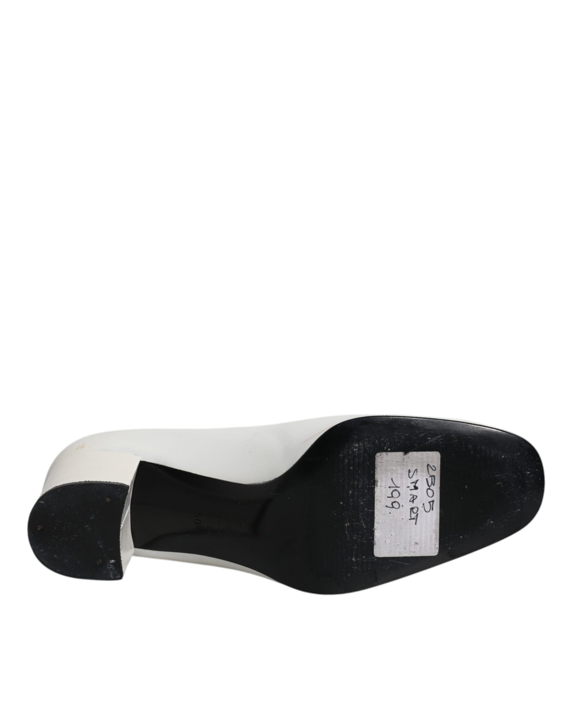 Dolce & Gabbana White Leather Block Heels Pumps Shoes | Regal Royce