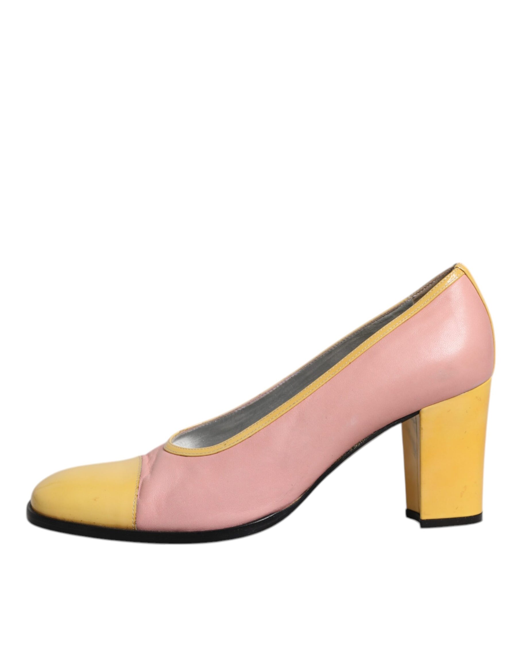Dolce & Gabbana Pink Yellow Leather Block Heels Pumps Shoes | Regal Royce