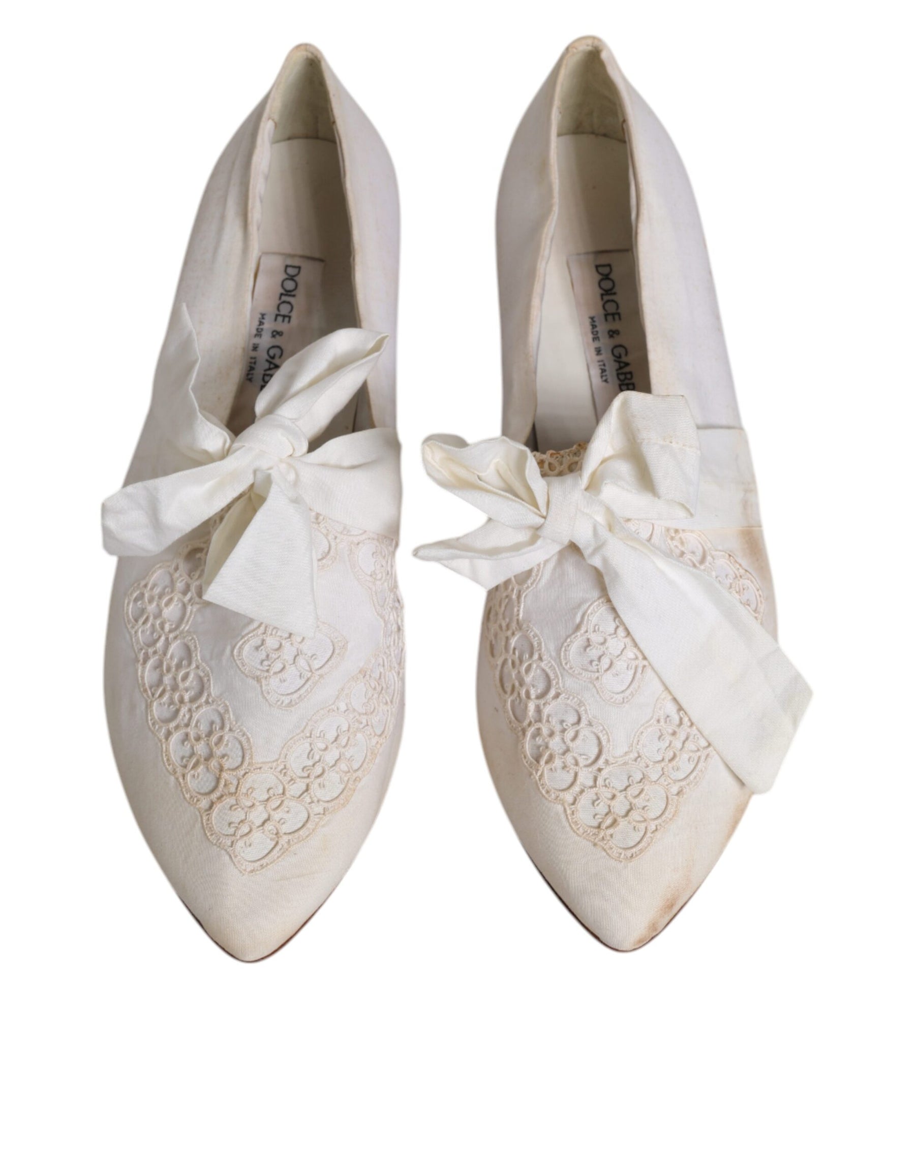 Dolce & Gabbana White Ribbon Fabric Ballerina Flats Shoes | Regal Royce