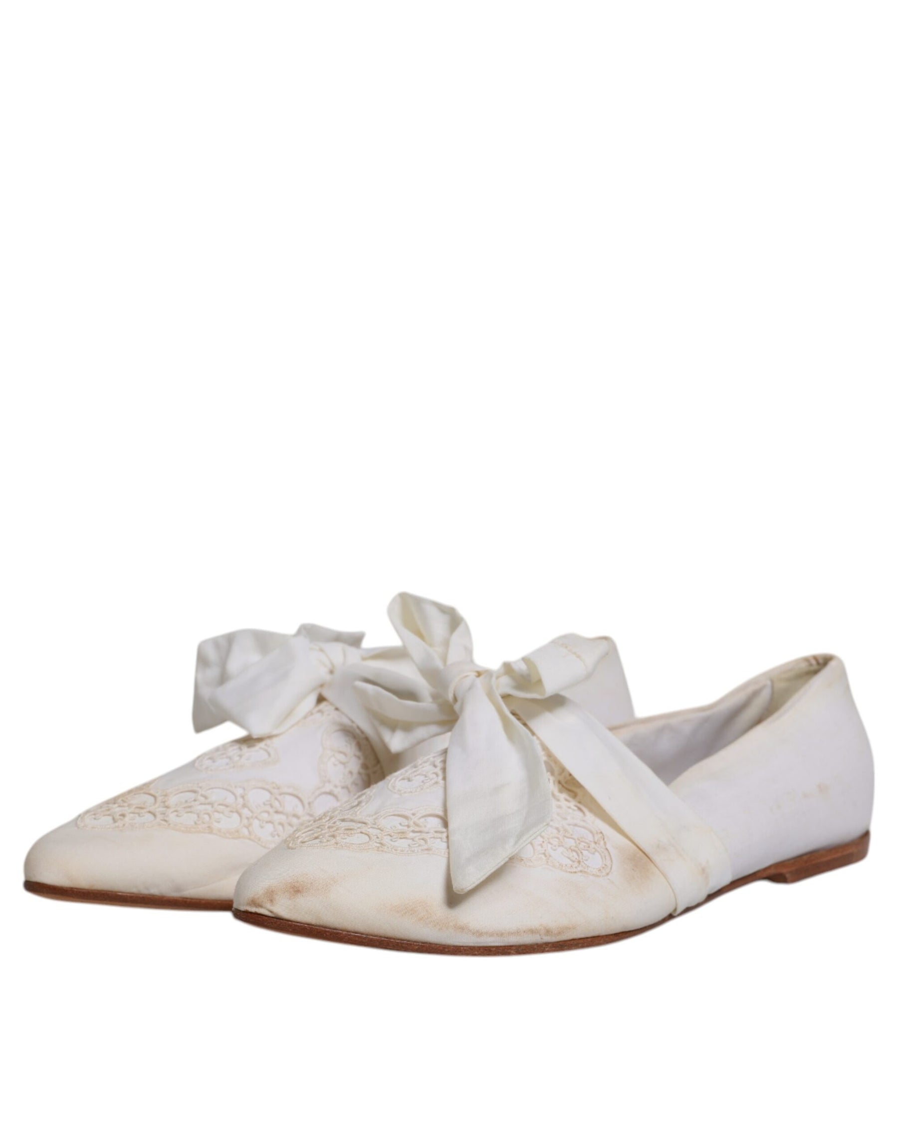 Dolce & Gabbana White Ribbon Fabric Ballerina Flats Shoes | Regal Royce