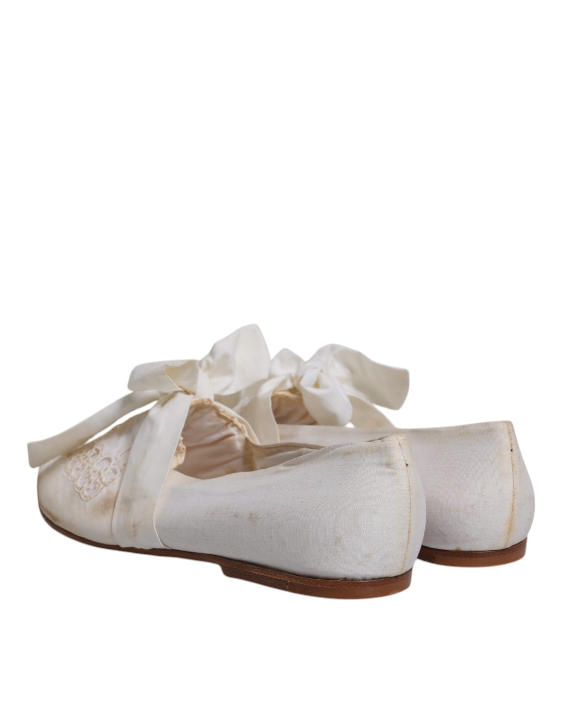 Dolce & Gabbana White Ribbon Fabric Ballerina Flats Shoes | Regal Royce