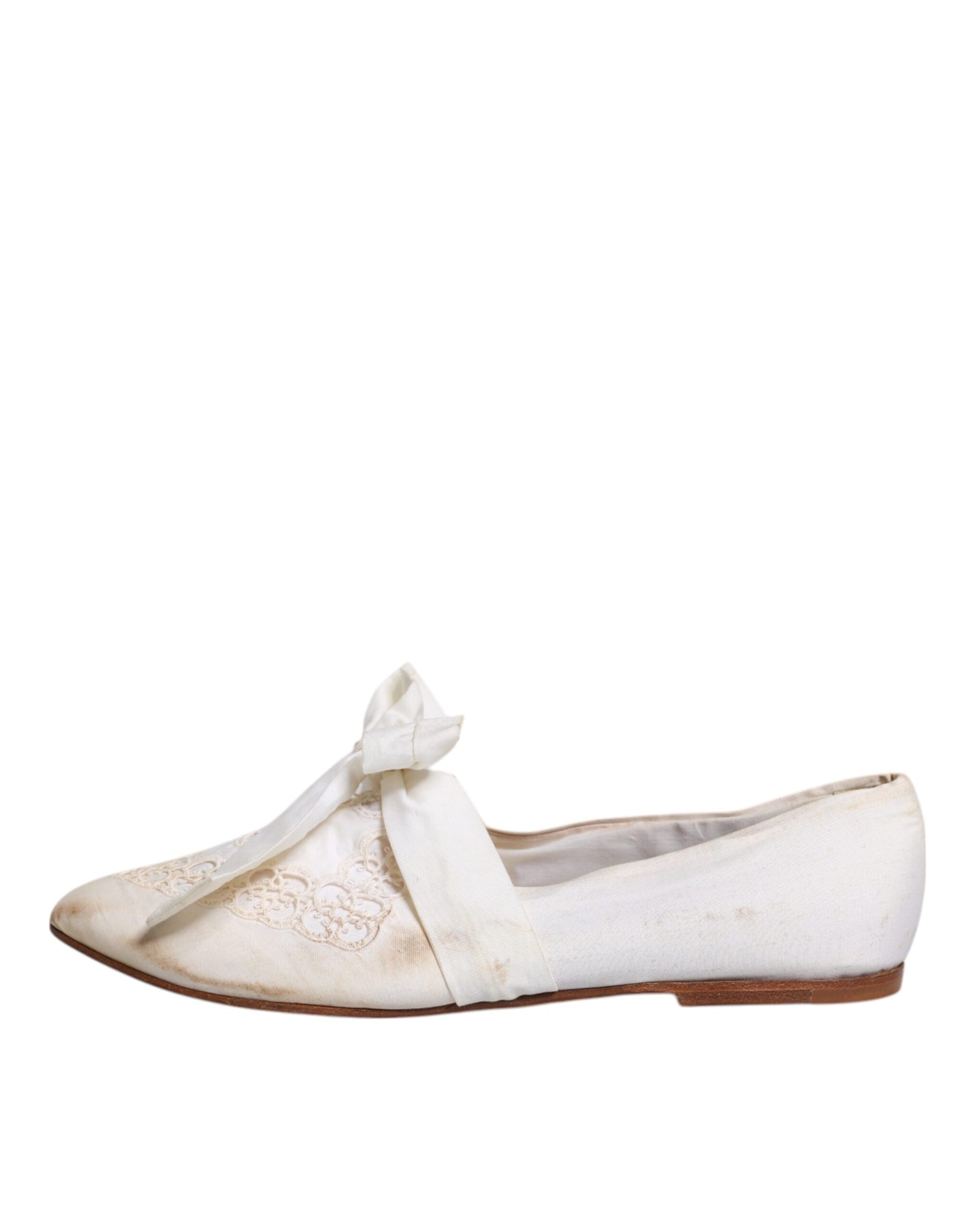 Dolce & Gabbana White Ribbon Fabric Ballerina Flats Shoes | Regal Royce
